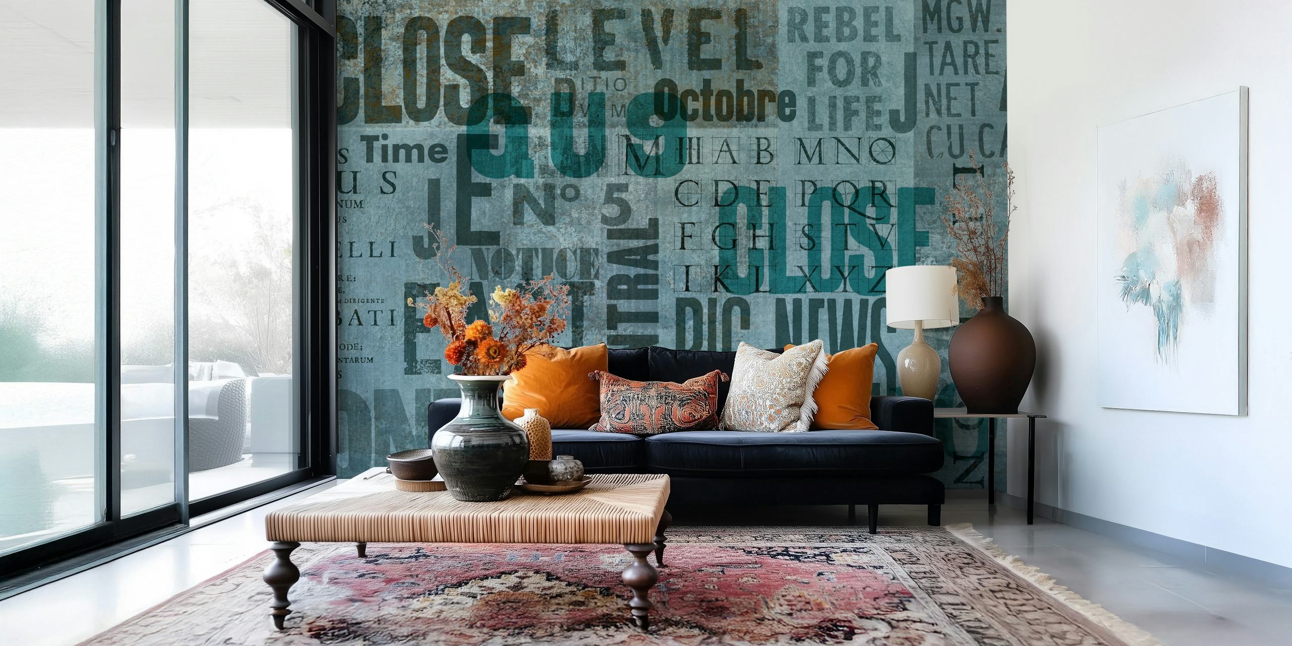 Urban-style grunge typography teal wallpaper