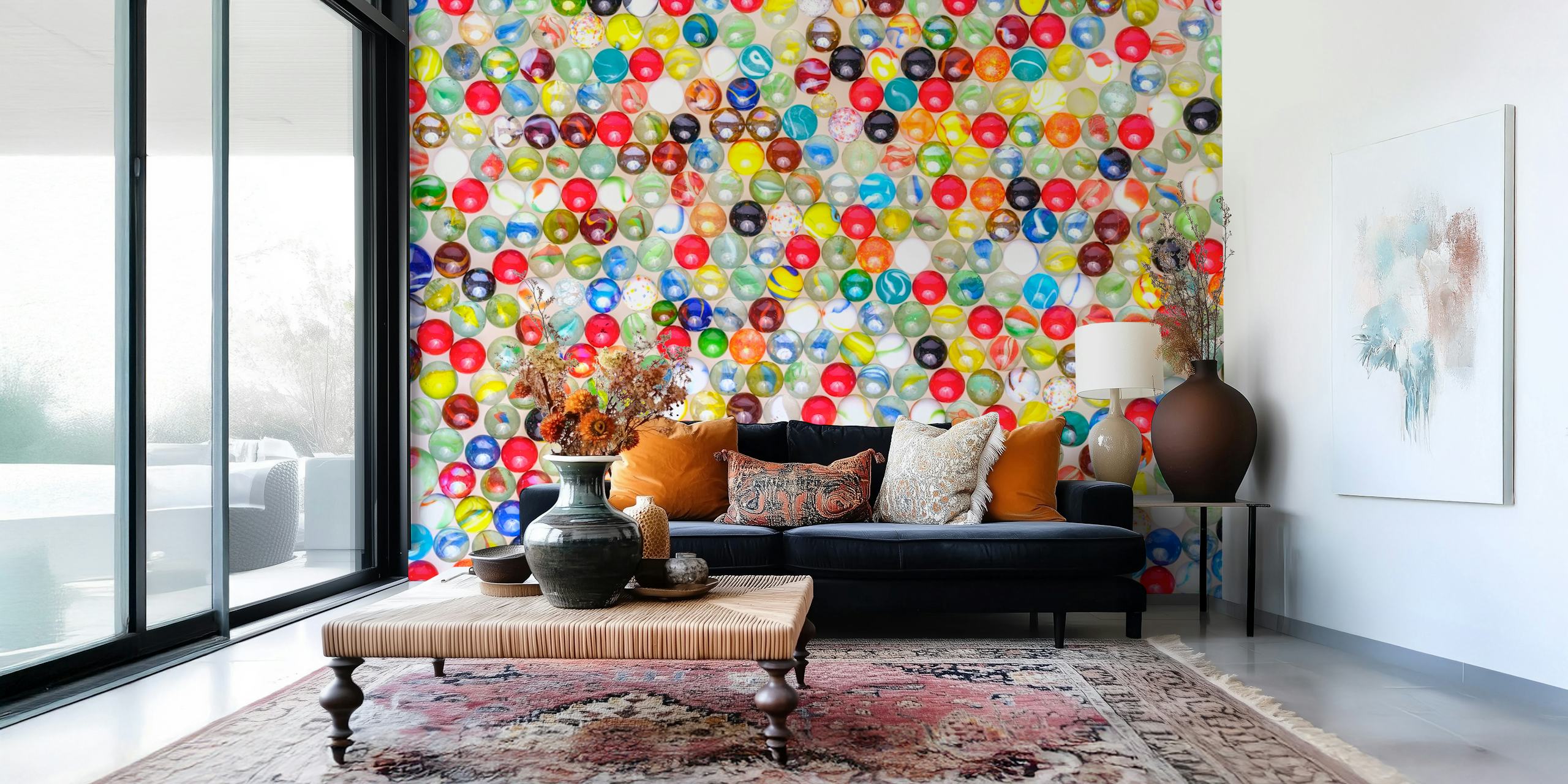 Colorful marbles in various shades and patterns wallpaper