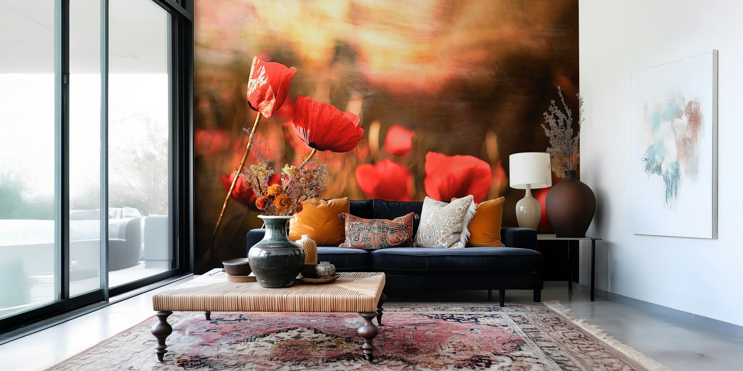 Red flowers in a garden with soft background wallpaper