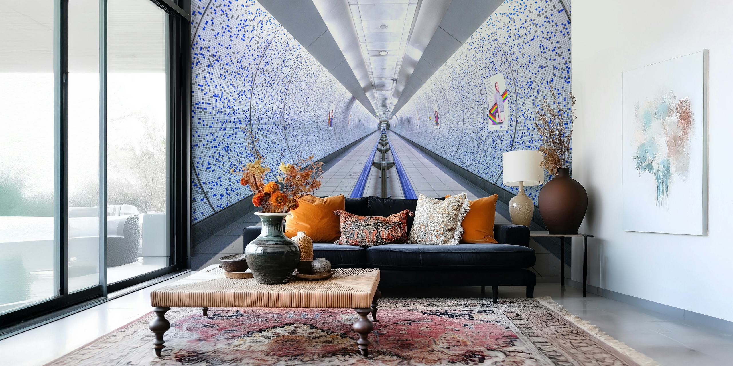 London Commute wandbekleding ontwerp weergegeven in een kamer