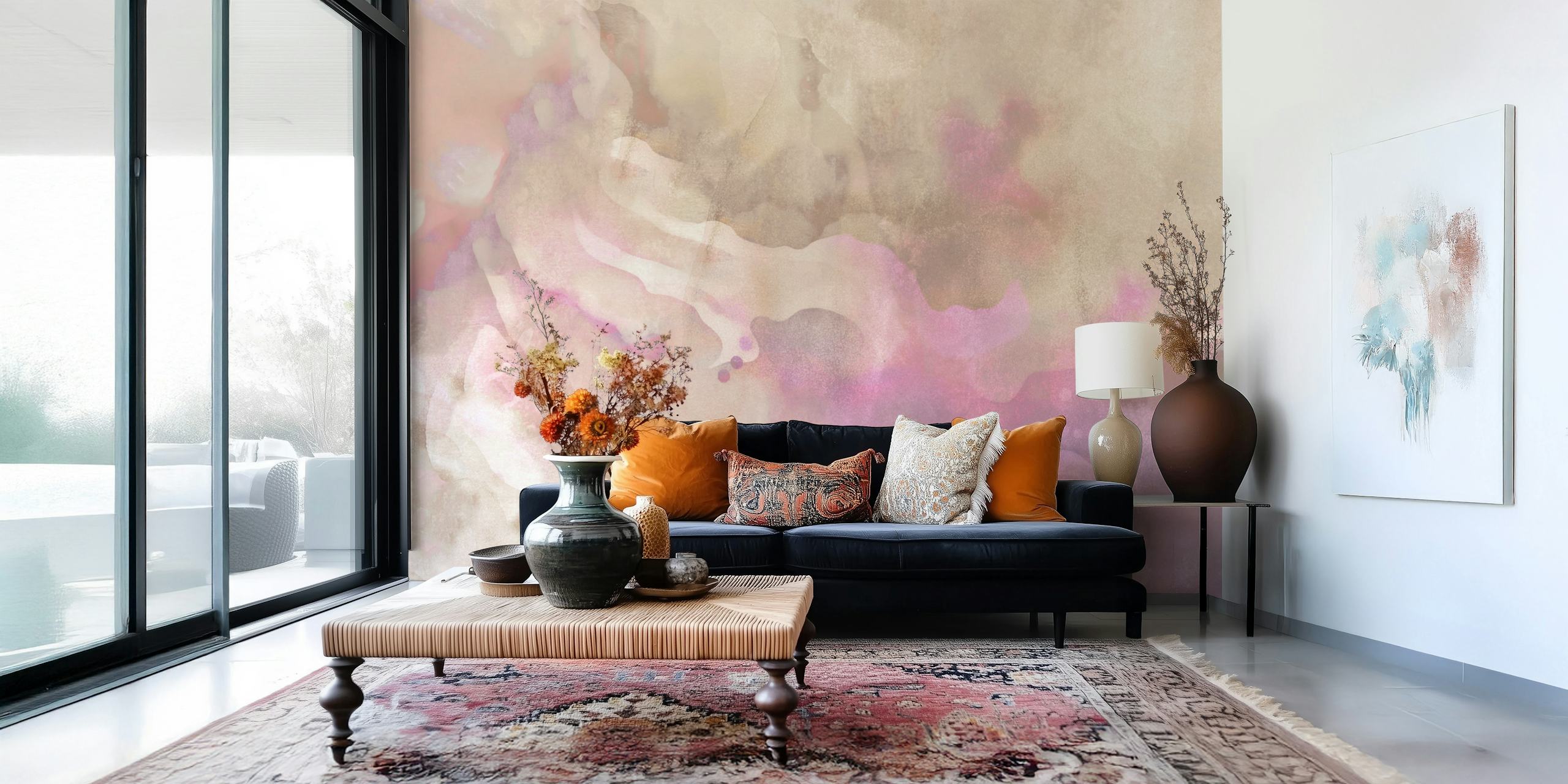 Abstract watercolor design with pink and beige tones wallpaper