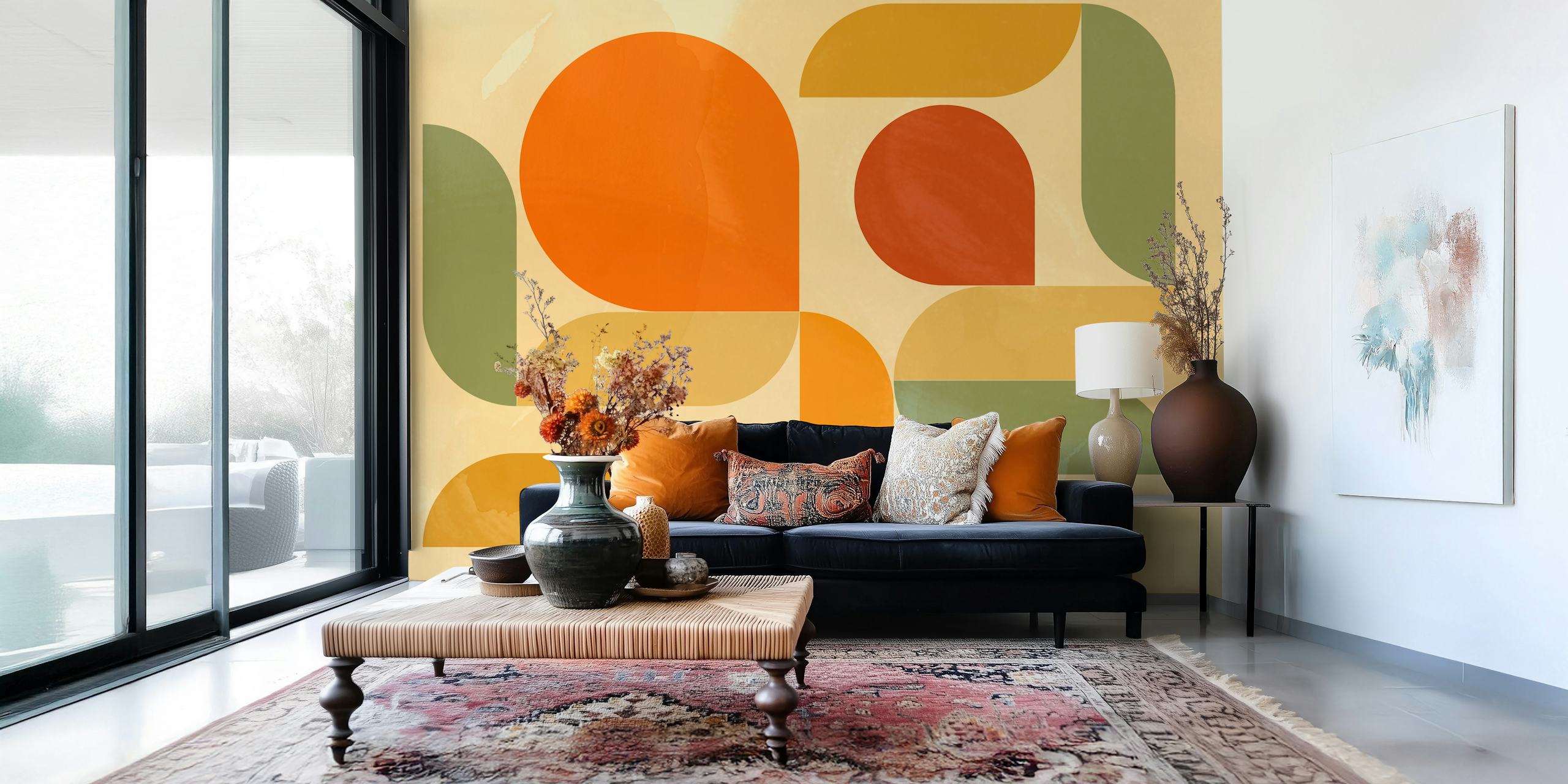 Papel pintado Bold Sunset Shapes en una habitación