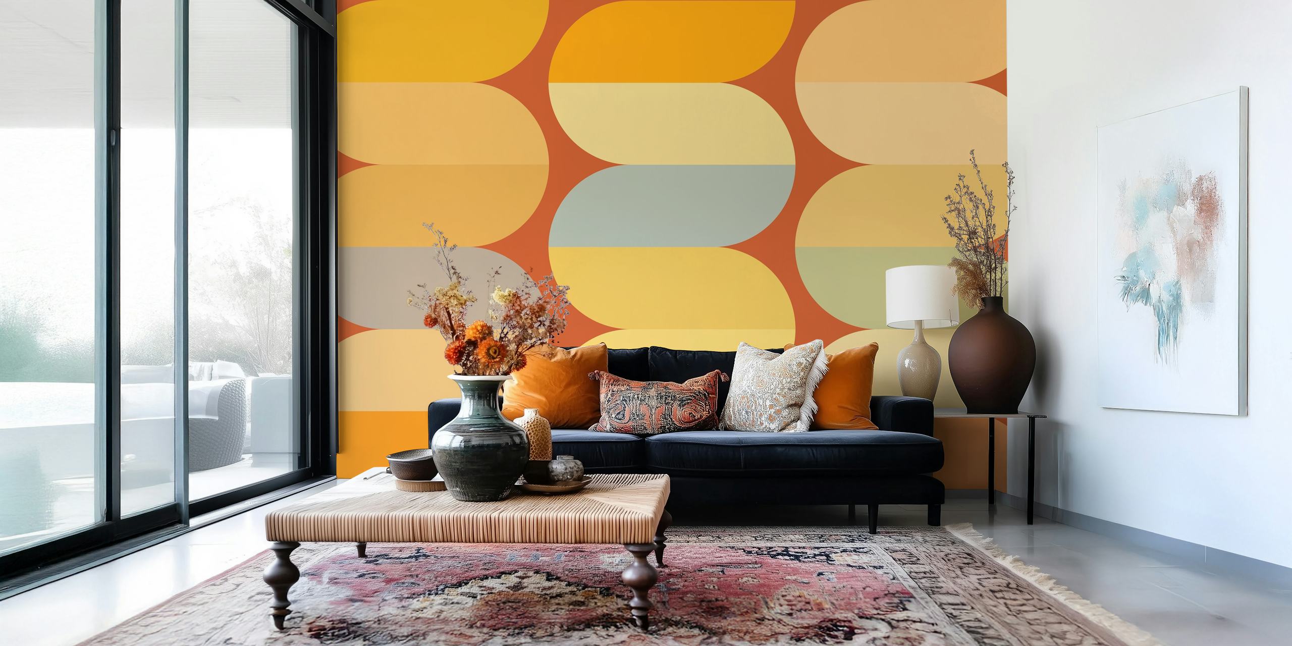 Mid-Century Sunshine Vibes Fall Color diseño de papel tapiz