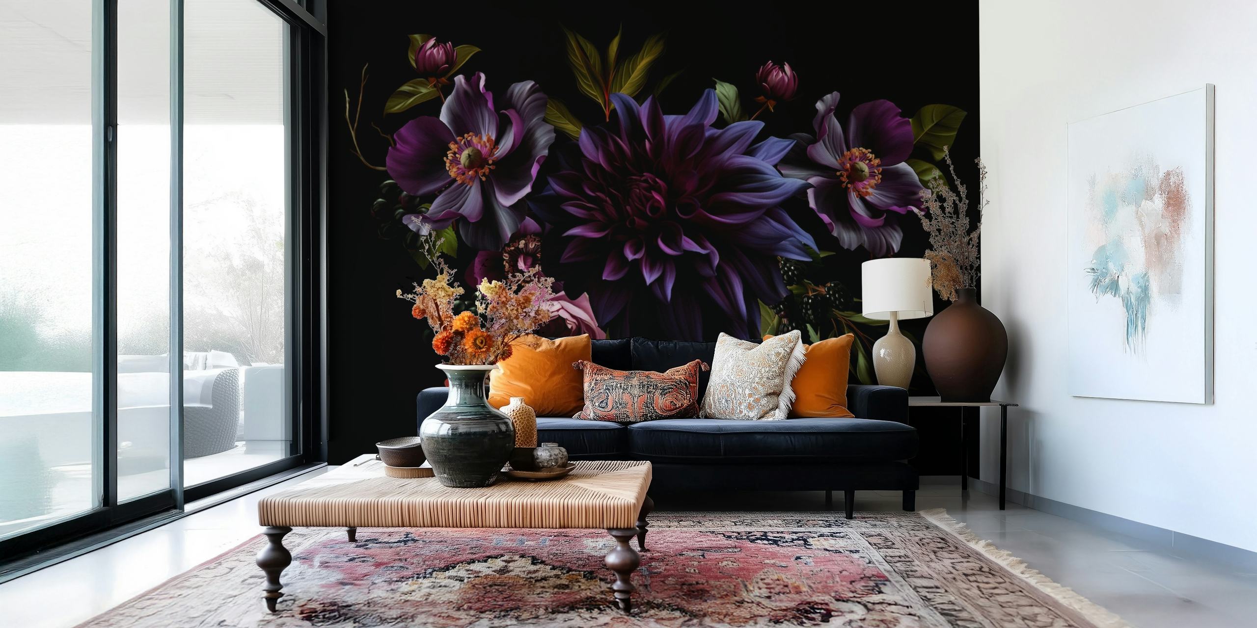 Mysterious Dark Night Garden floral wallpaper