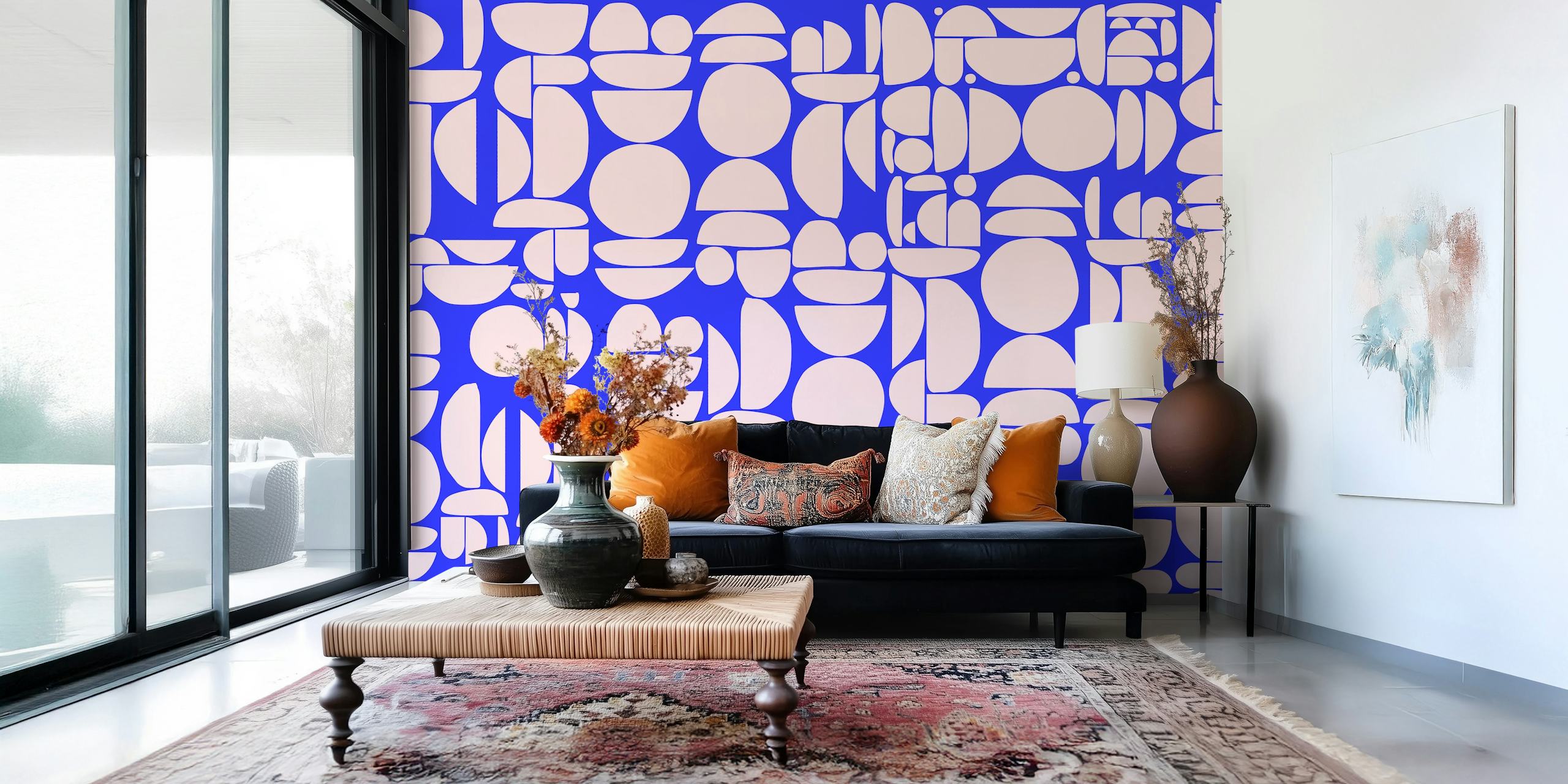 Pink Blue Cutout Rounds wallpaper in a room
