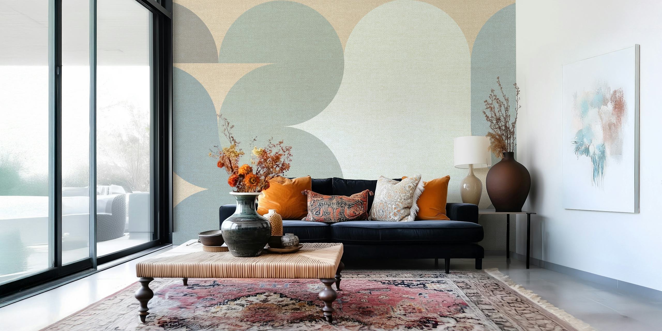 Pastel geometric shapes in soft tones on wallpaper