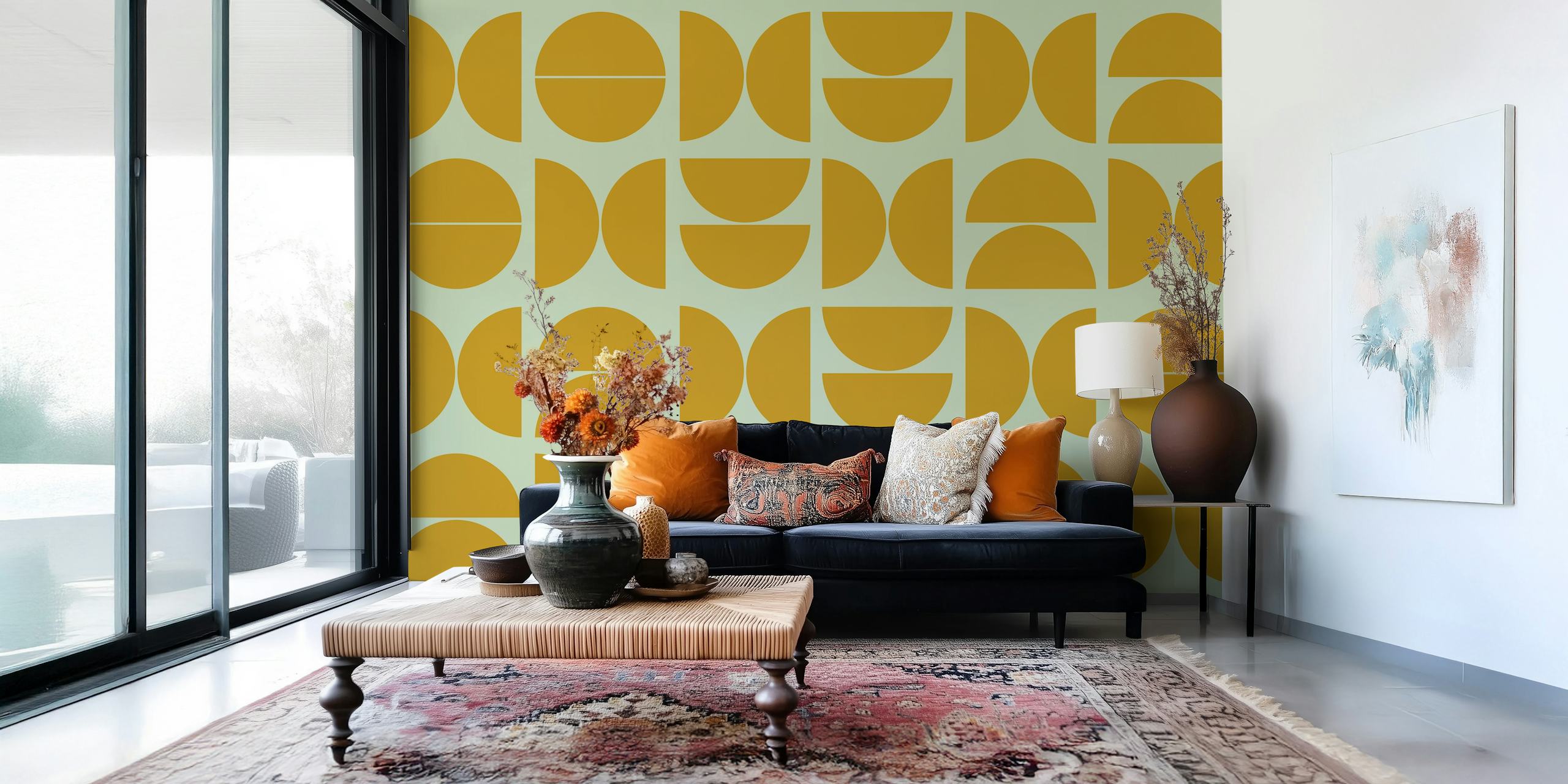 Golden Mustard Bauhaus geometric pattern wall mural