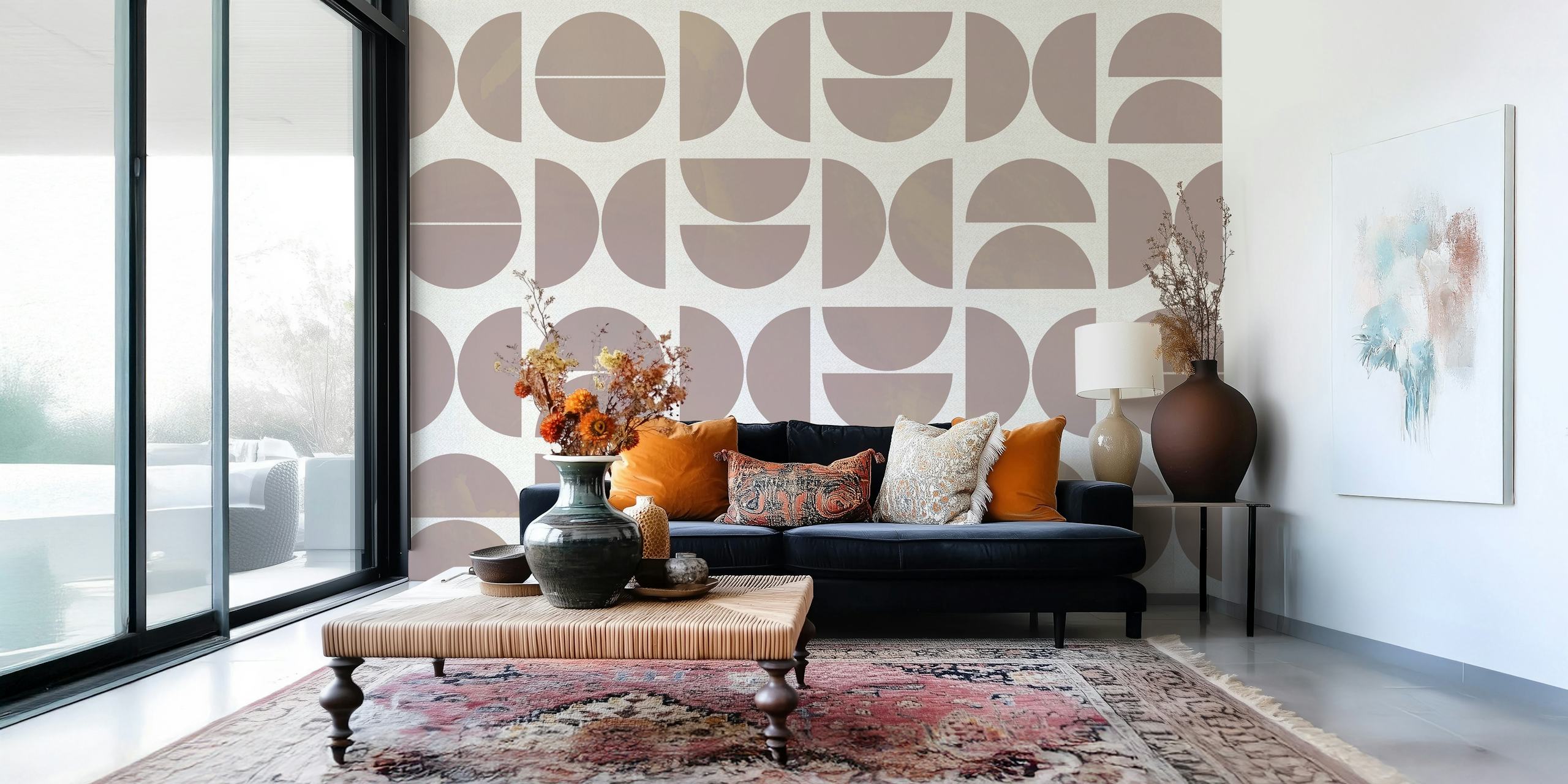 Earthy Bauhaus wallpaper design in a room