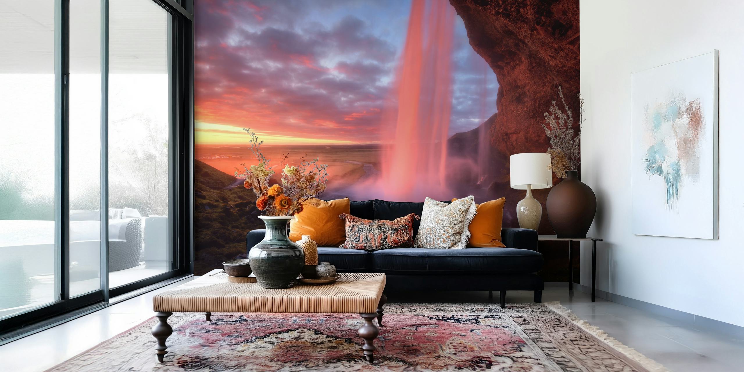 Une fresque murale en cascade aux couleurs du coucher du soleil, nommée « The Burning Falls »