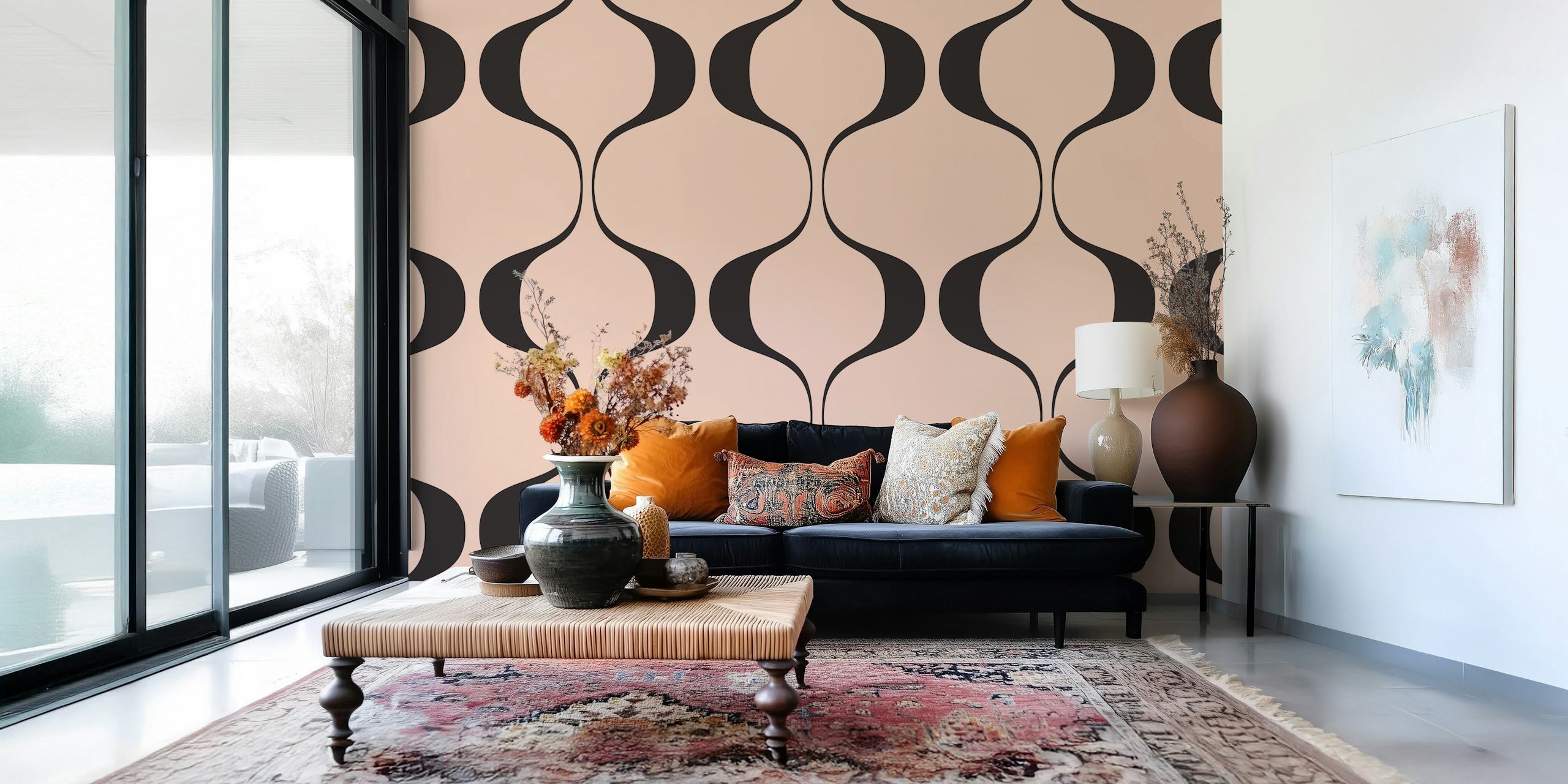 Muted Retro Abstract Geo Wave wallpaper design