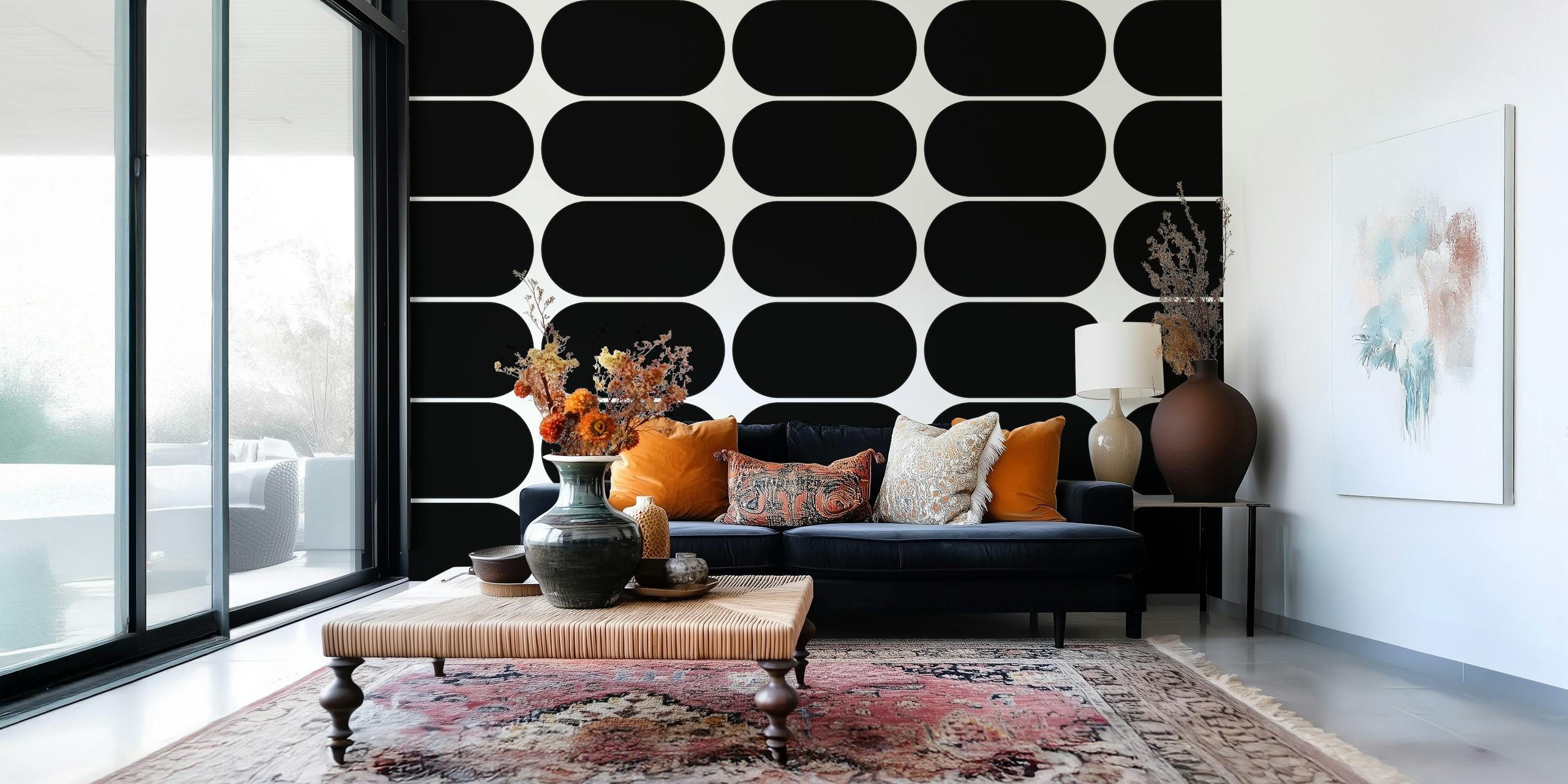 Black and white oval pebble shapes on a light background wallpaper