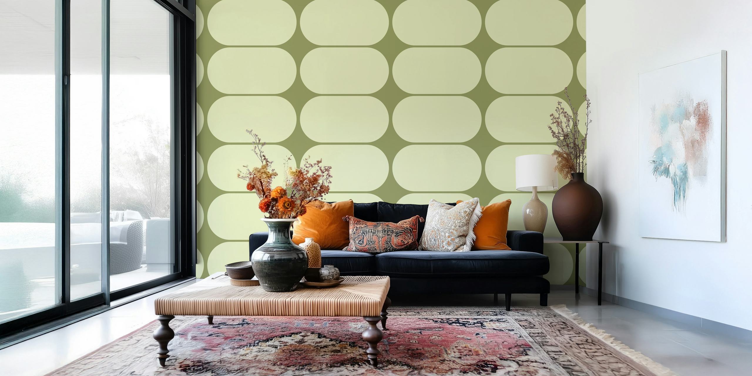 Sage Mid-Century Pebbles Abstract Tapet