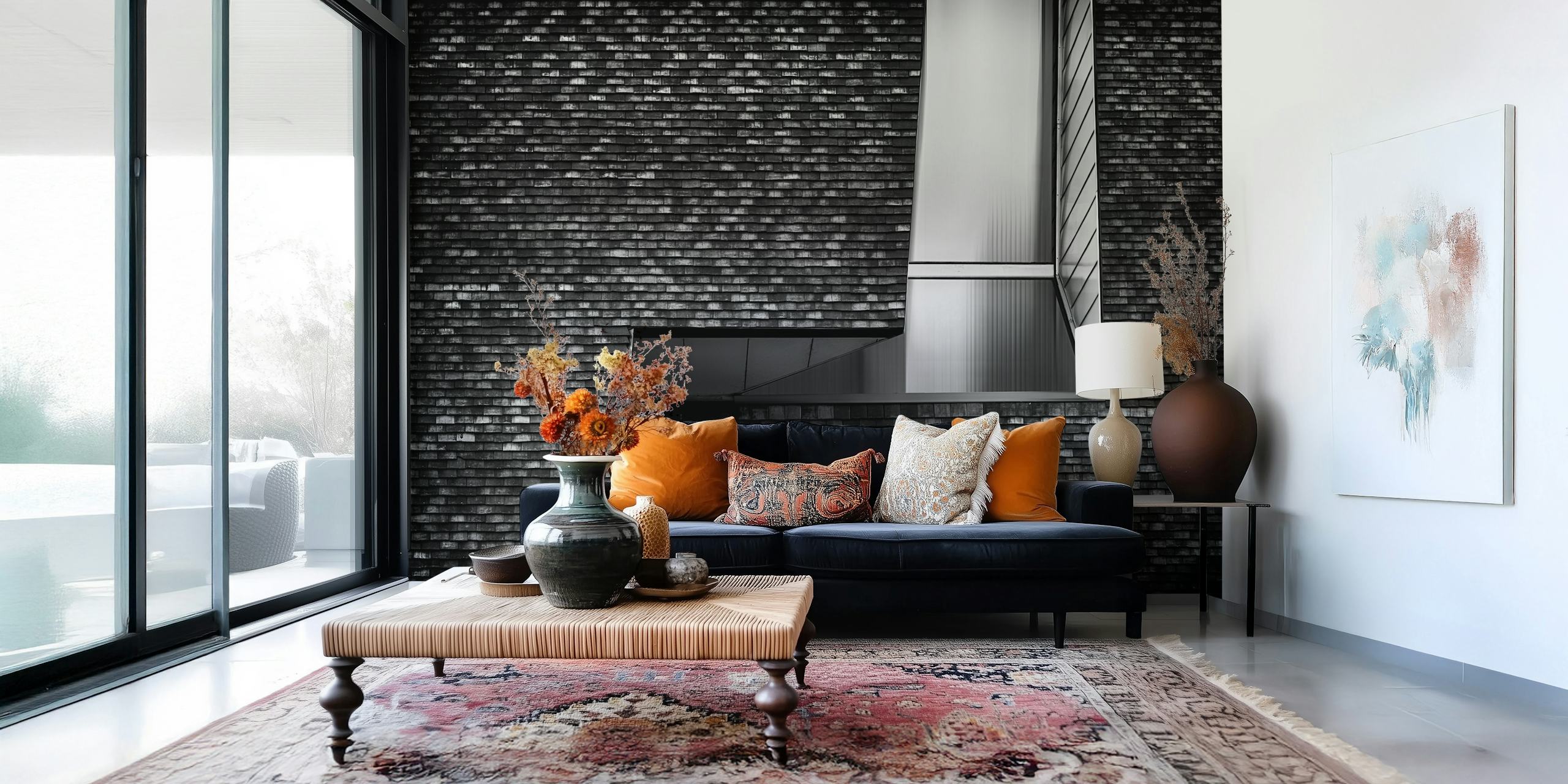 Geometric patterns in black and white, contemporary wallpaper