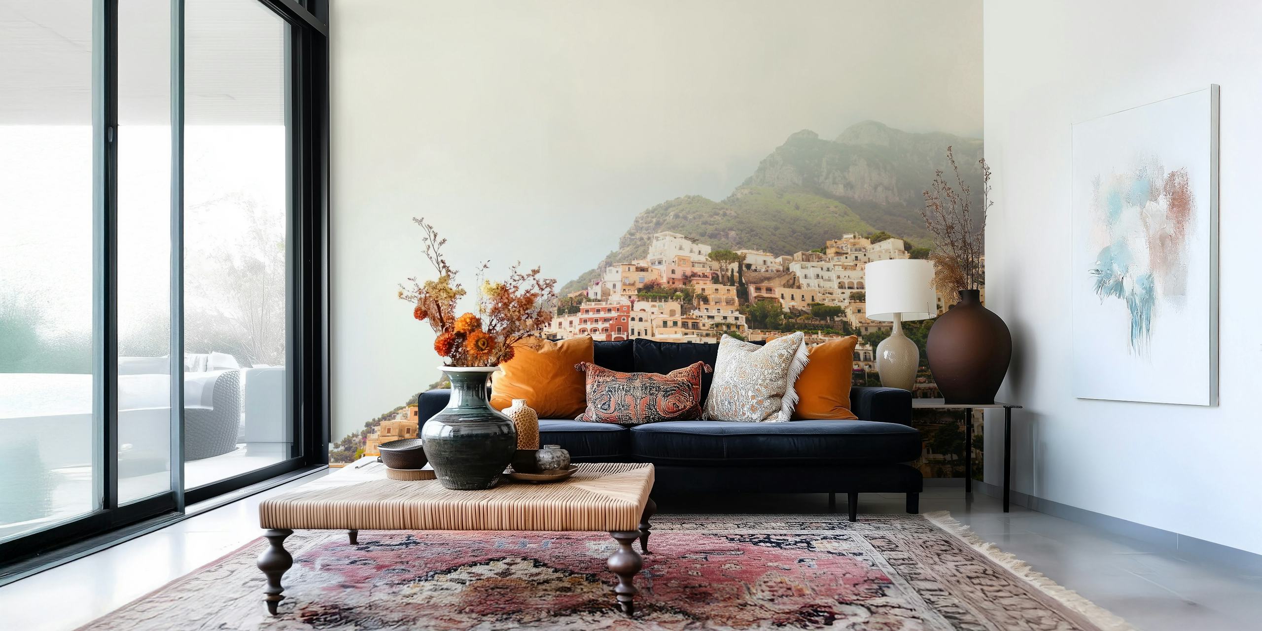 The Amalfi Coast wall mural with pastel houses on cliffs