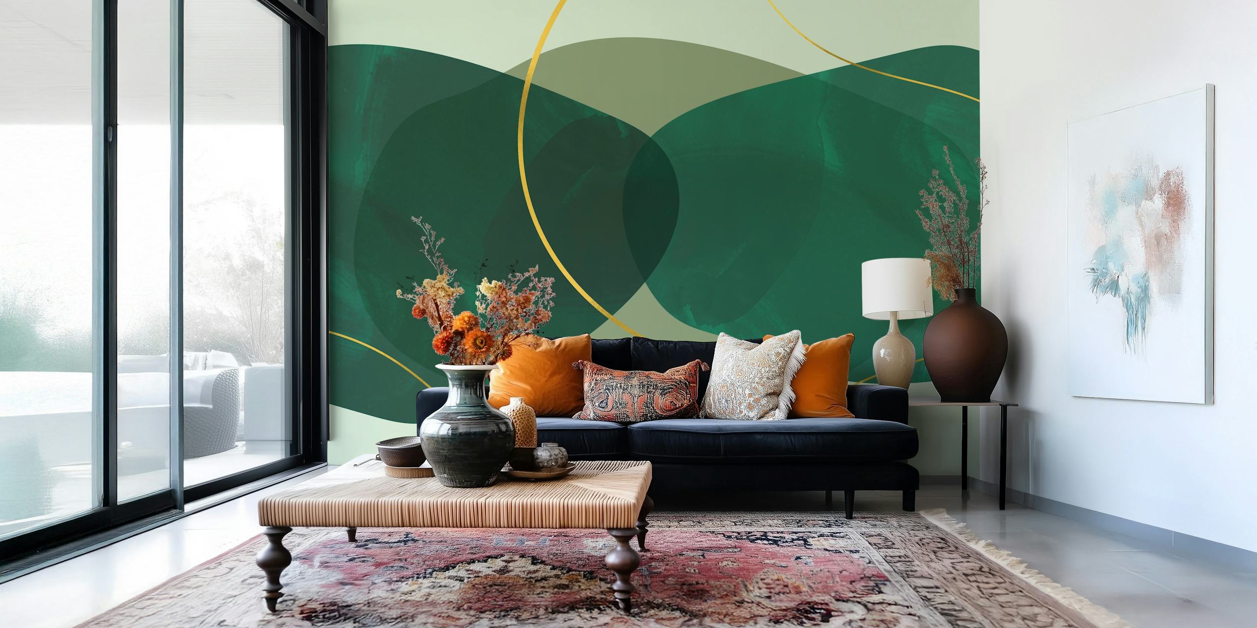 Πολυτελές σχέδιο ταπετσαρίας Mid-Century Green