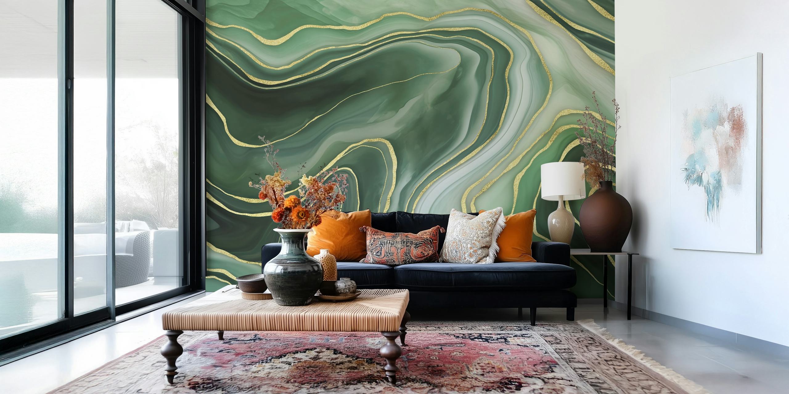 Marble Reverie Jade Green Tapete in einem Zimmer