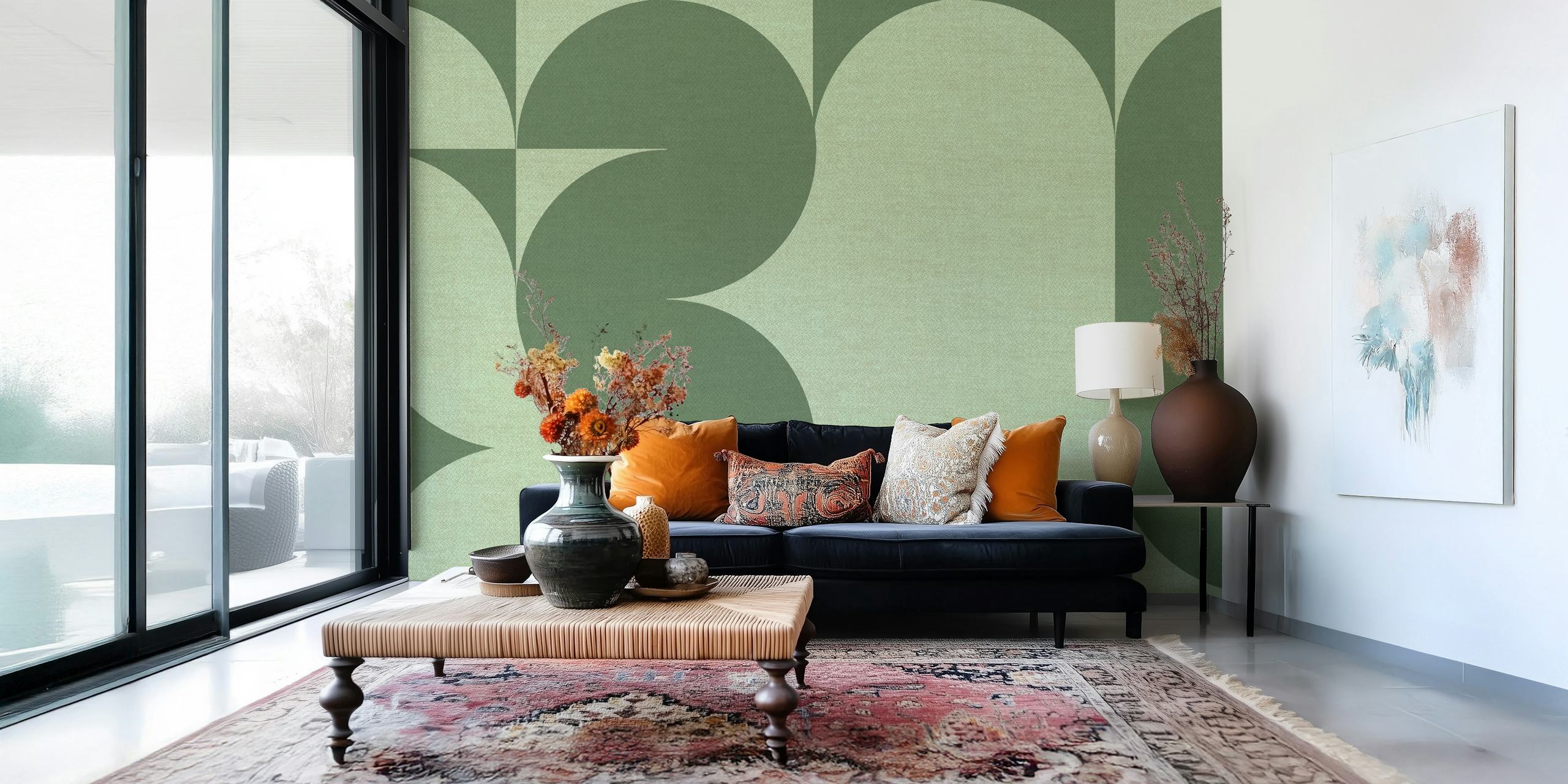 Geometric shapes in green and muted tones wallpaper