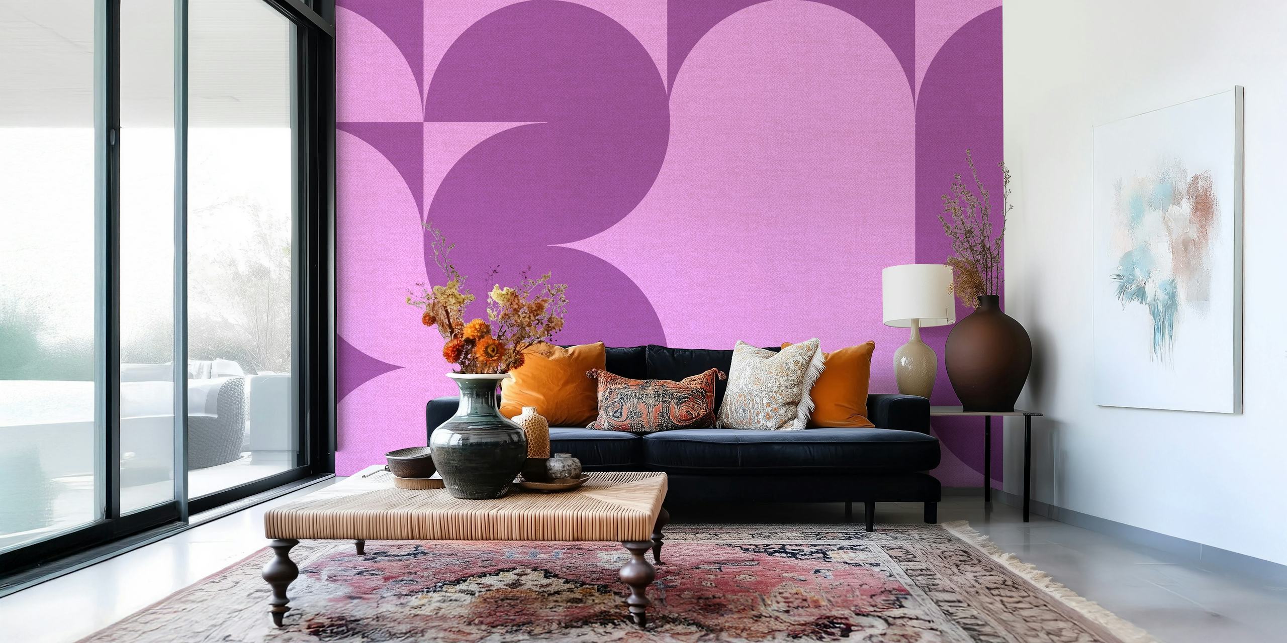 Tapeta Moody Retro Linen Collage w pokoju