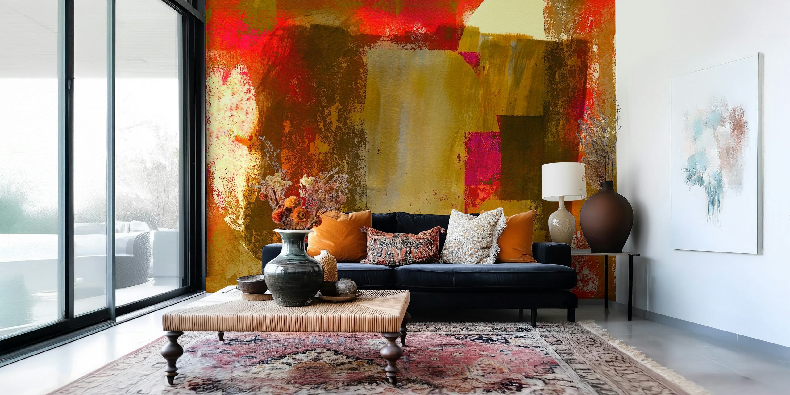 Earthy Bauhaus oppervlakteontwerp behang in een kamer