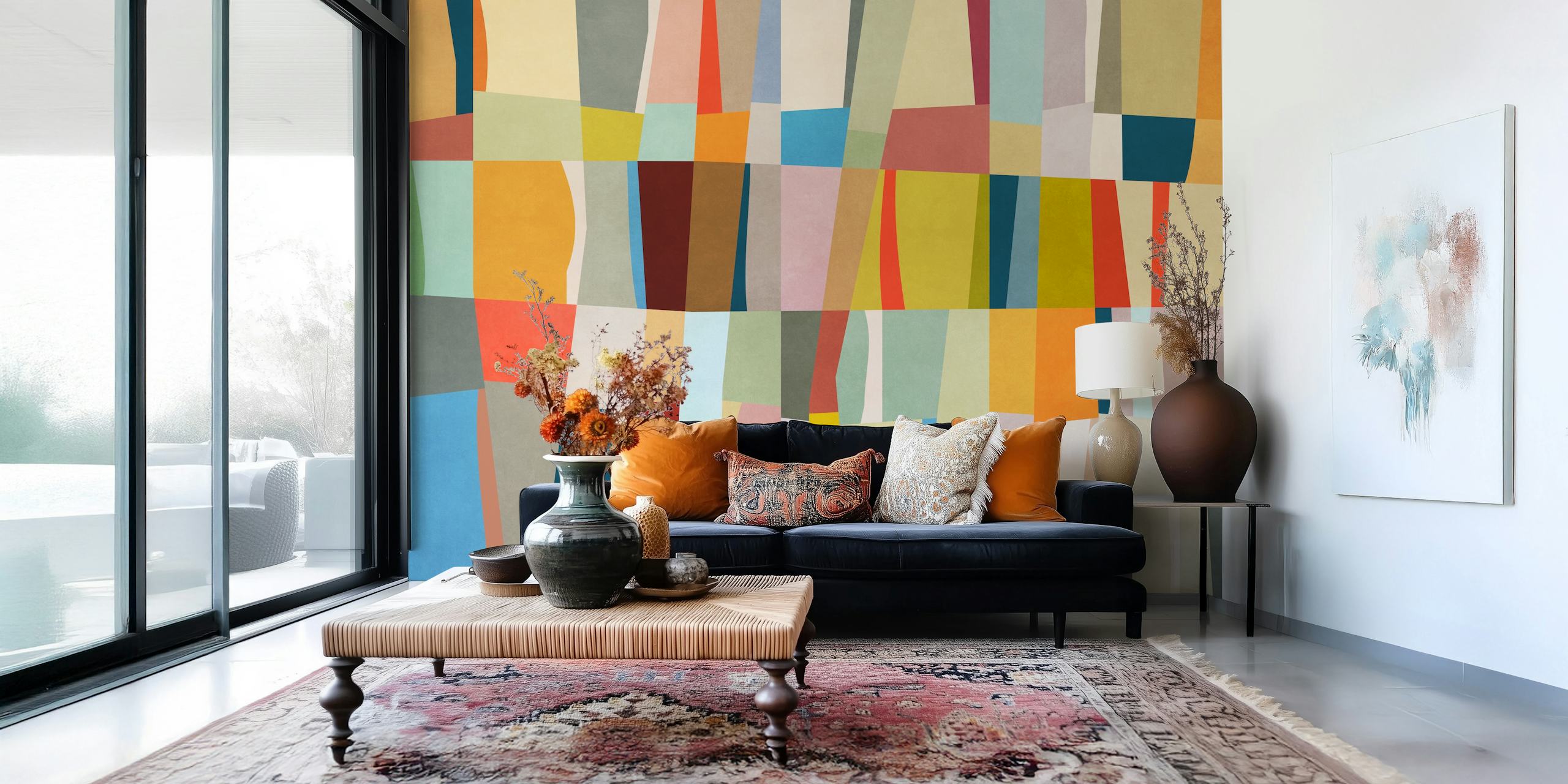 Colorful geometric pattern wallpaper with abstract shapes