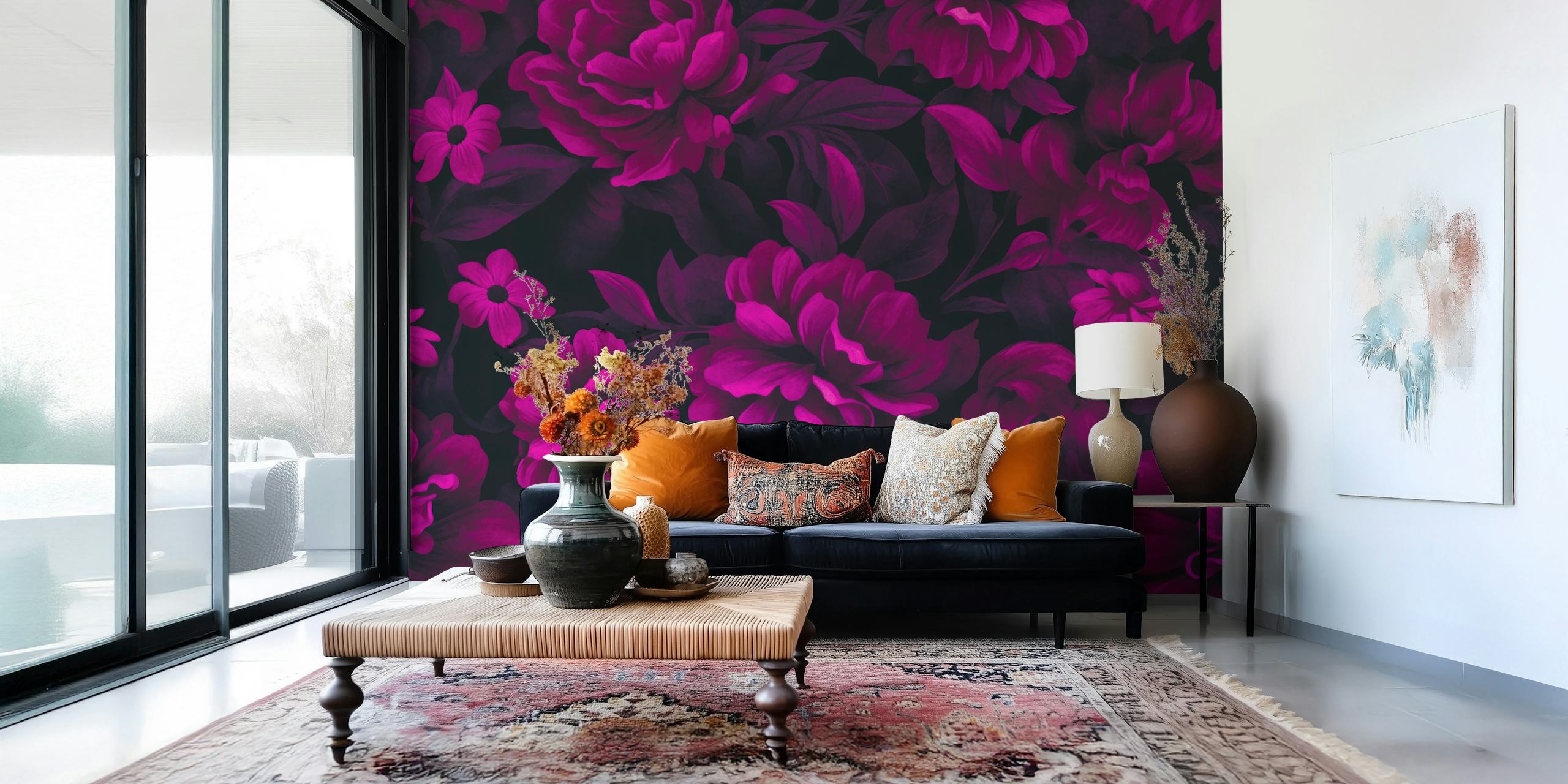 Luxury floral wallpaper with pink flowers