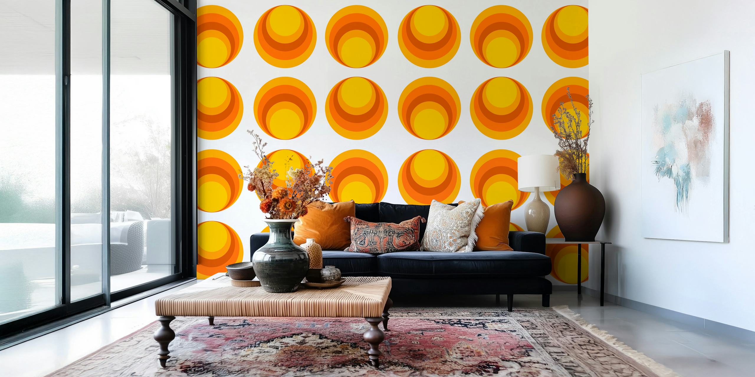 Vivid 70s geometry tapet i ett rum
