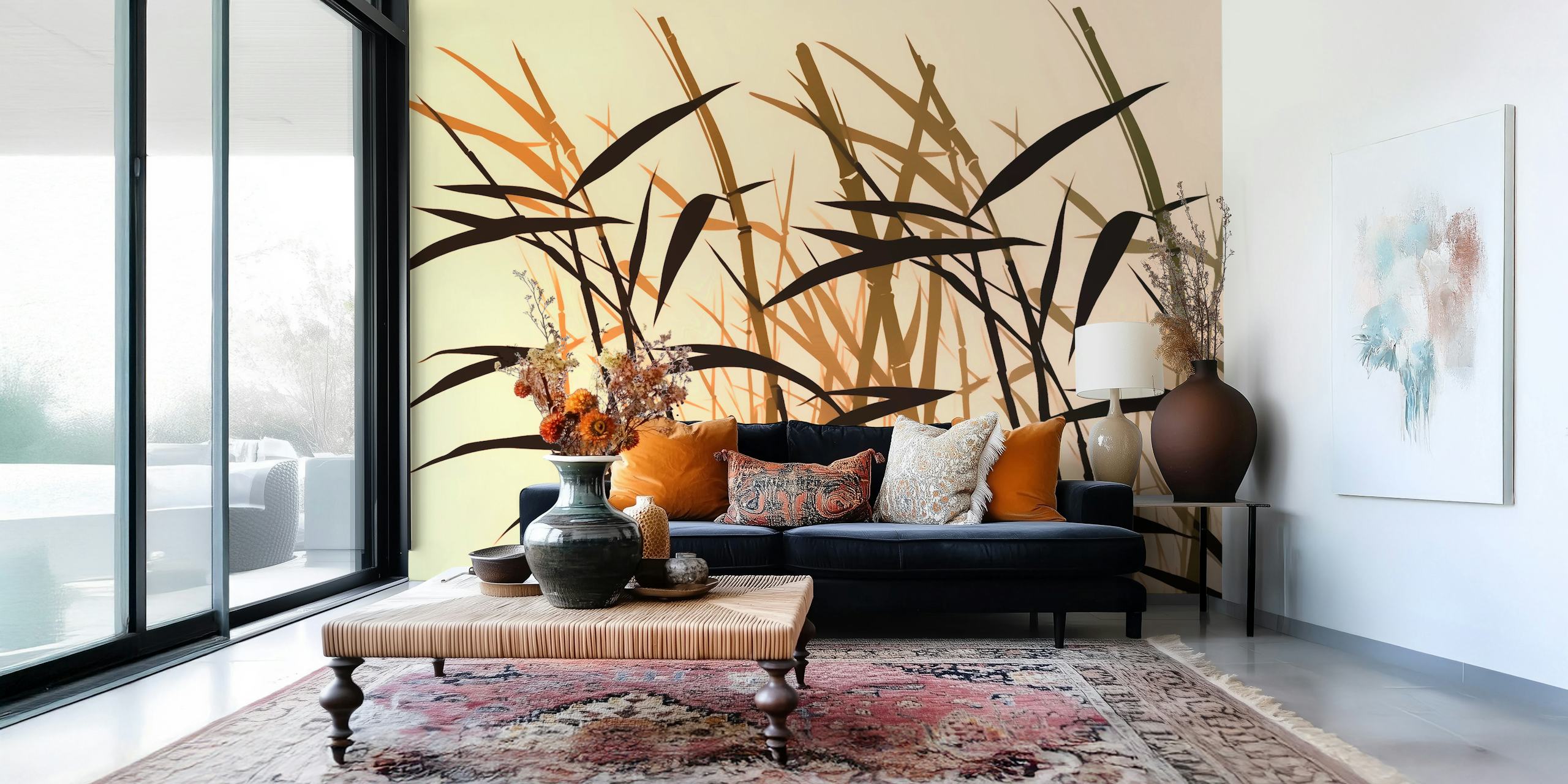 Bamboo grass silhouette in warm tones wallpaper