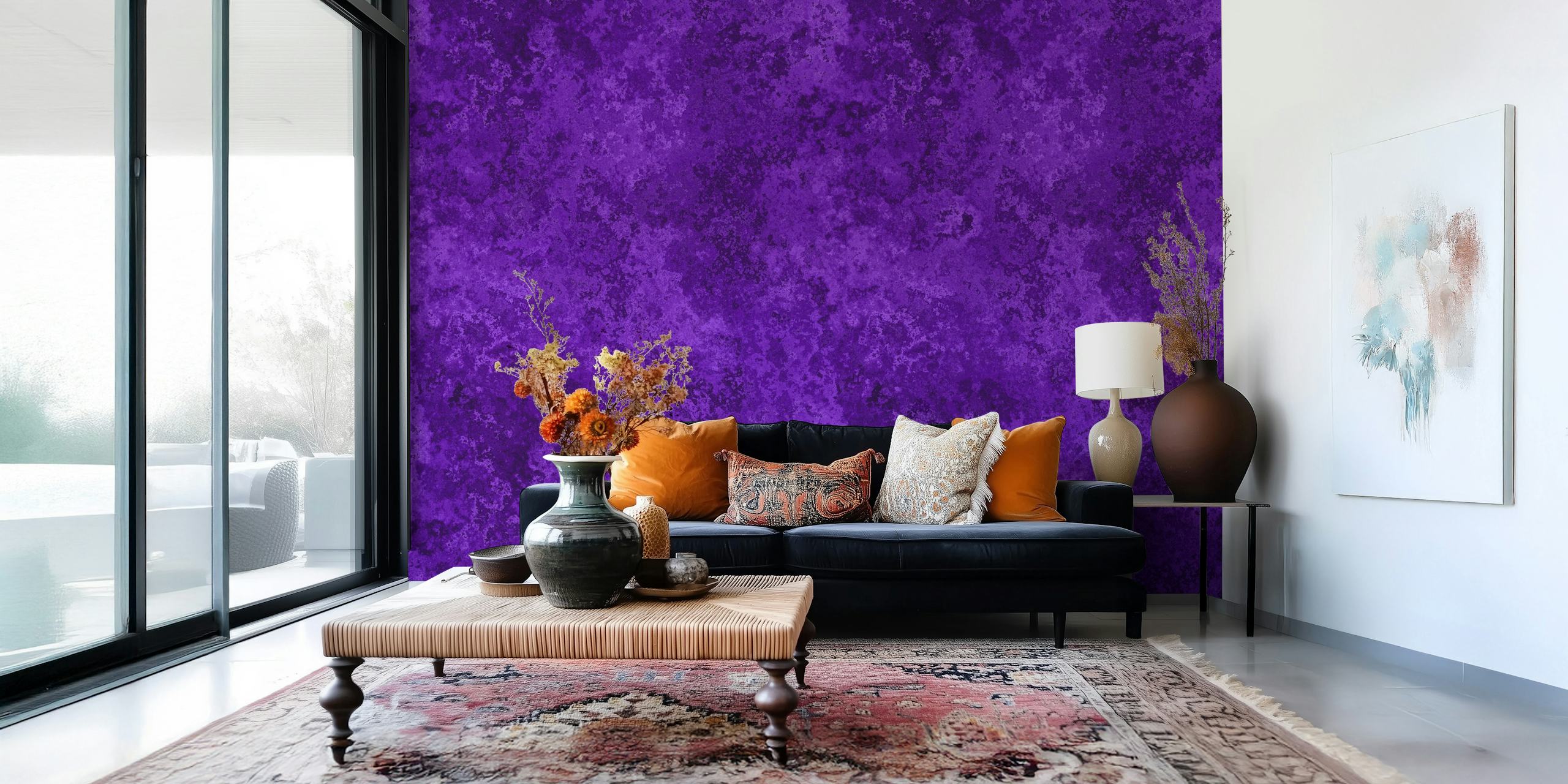 Purple textured wallpaper featuring subtle moss design