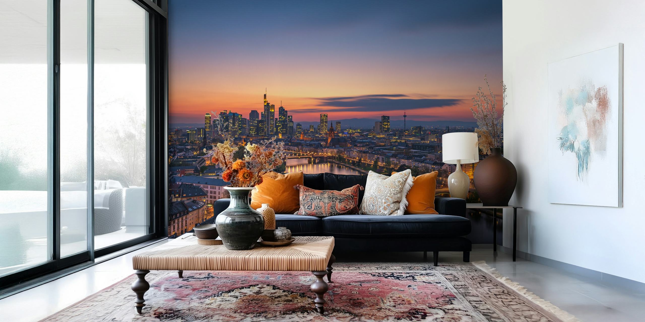 Frankfurt skyline at sunset wallpaper in a room