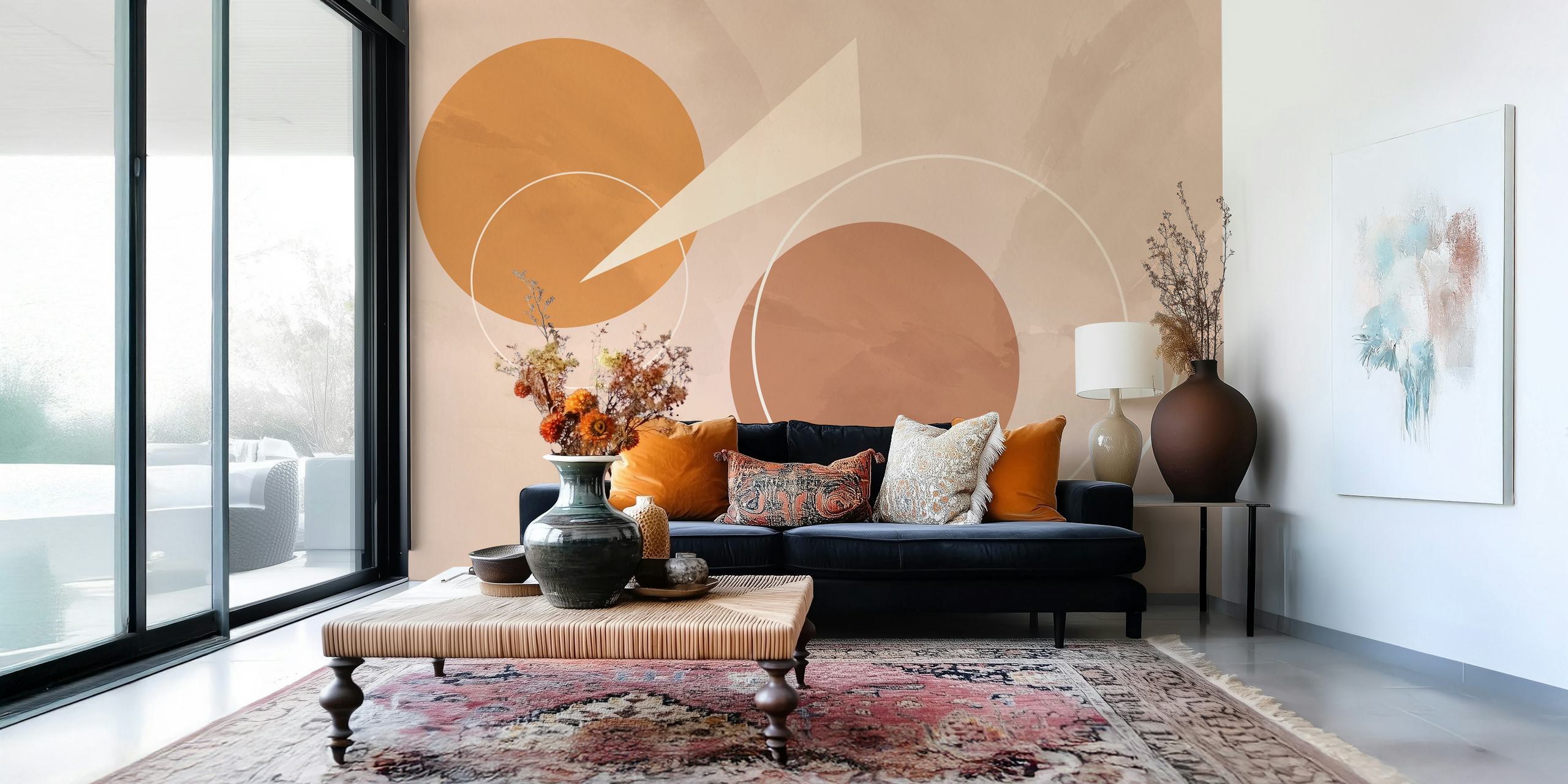 Creme Mid-Century tapet i et designet værelse