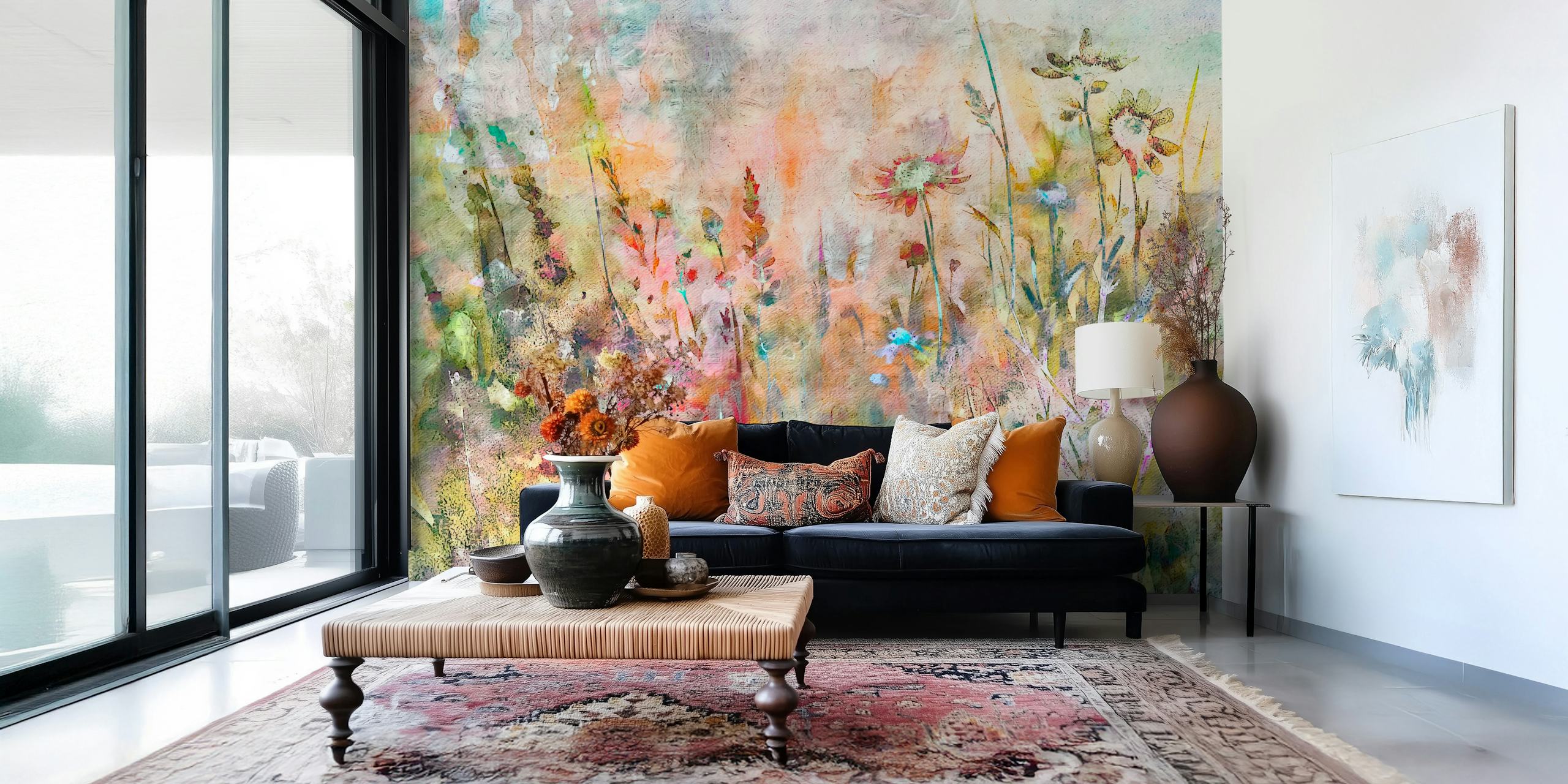 Akvarellimaalaus luonnonkukista pehmeällä väriyhdistelmällä