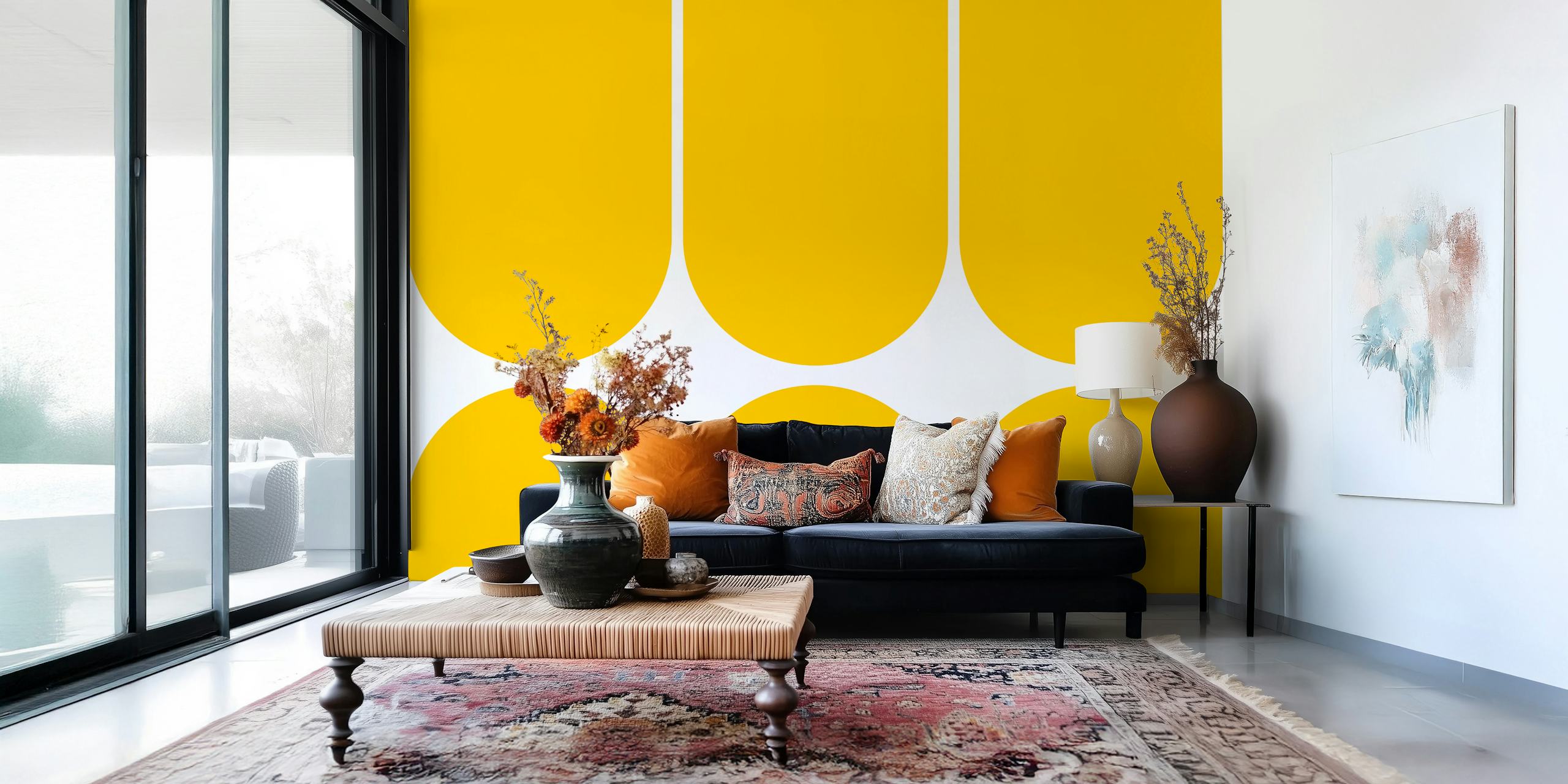 Yellow arches pattern on white background wallpaper