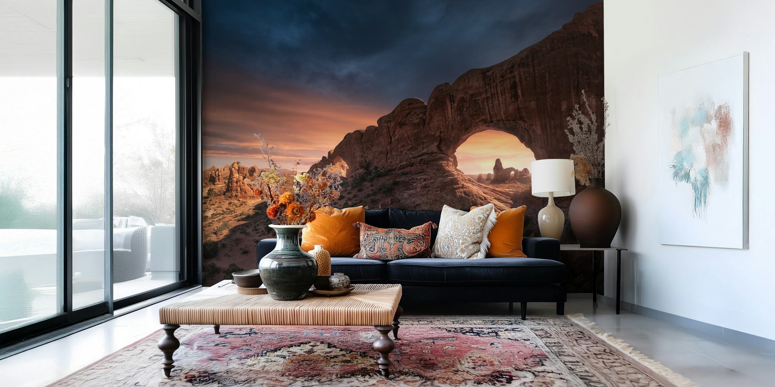 Natural rock arch formation wall mural under a dusky sky