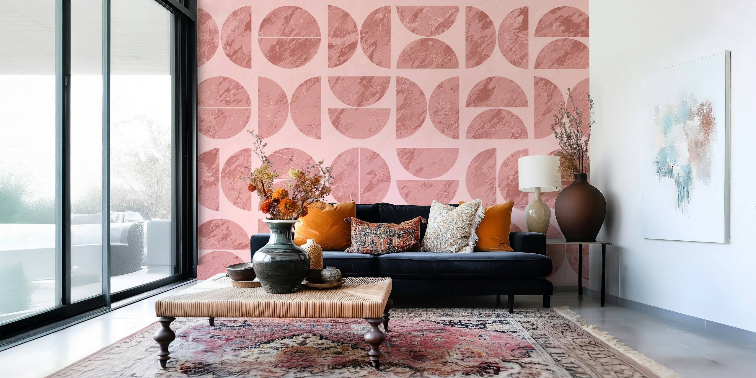 Geometric pattern featuring muted pink and gray tones wallpaper