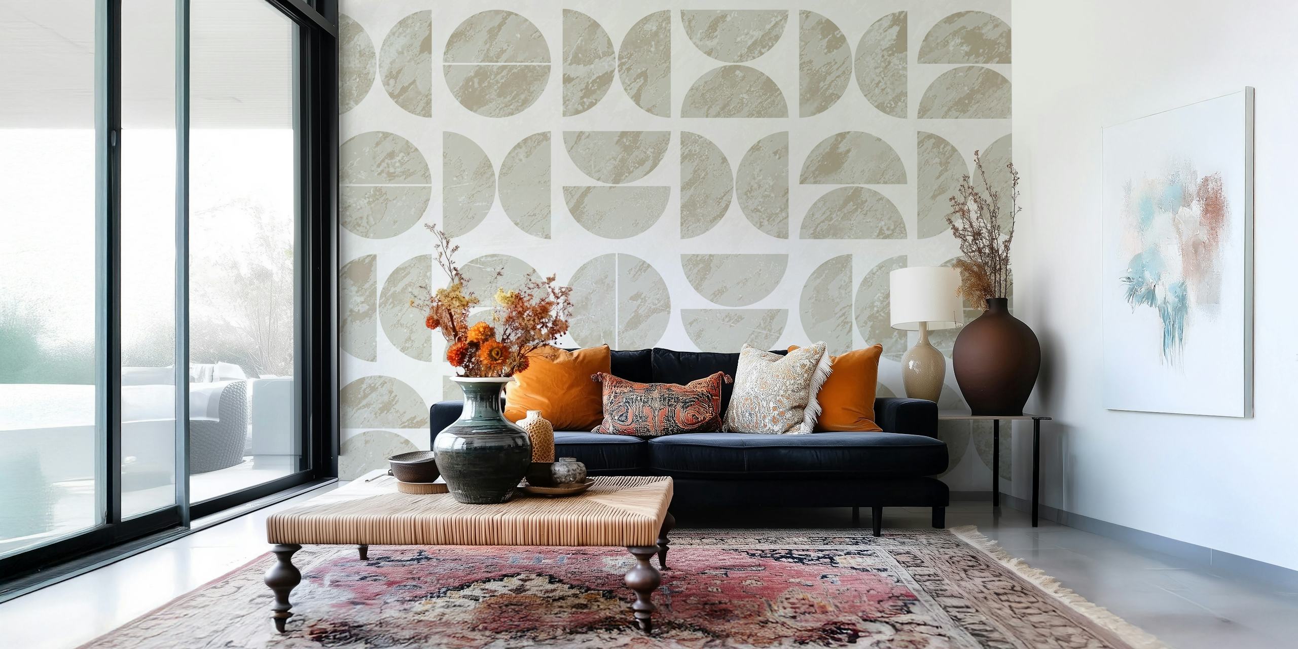 Neutral geometric shapes in soft beige and white wallpaper