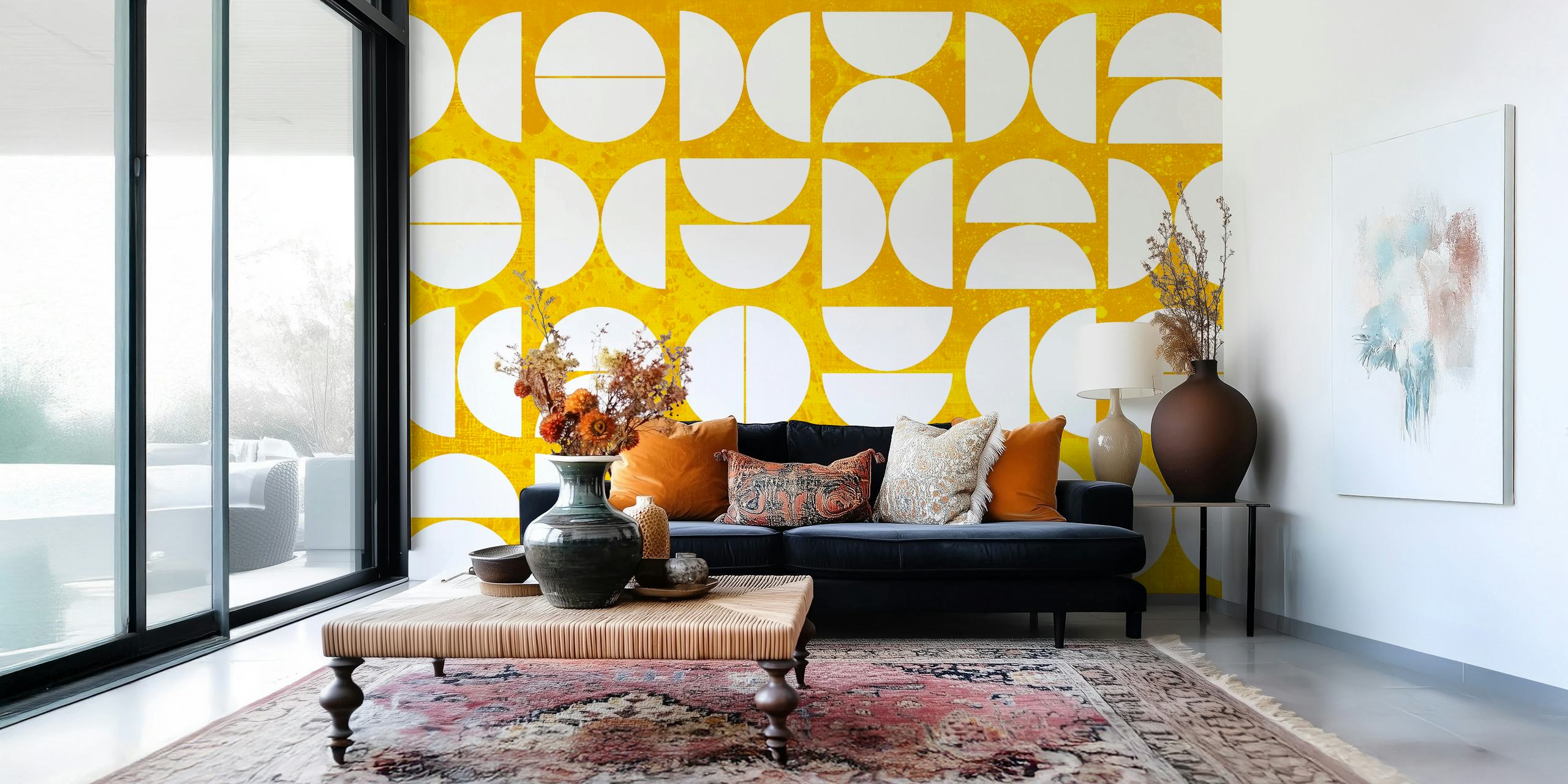 Geometric shapes wallpaper in mid-century style