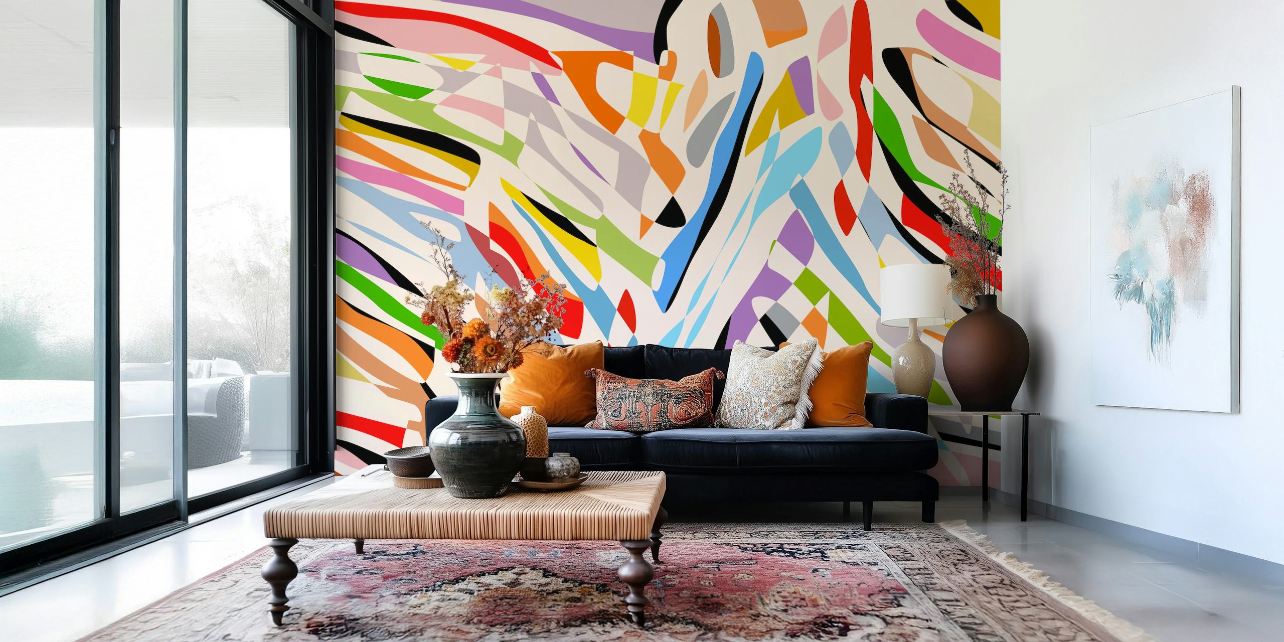Colorful abstract wallpaper with bold shapes and curves