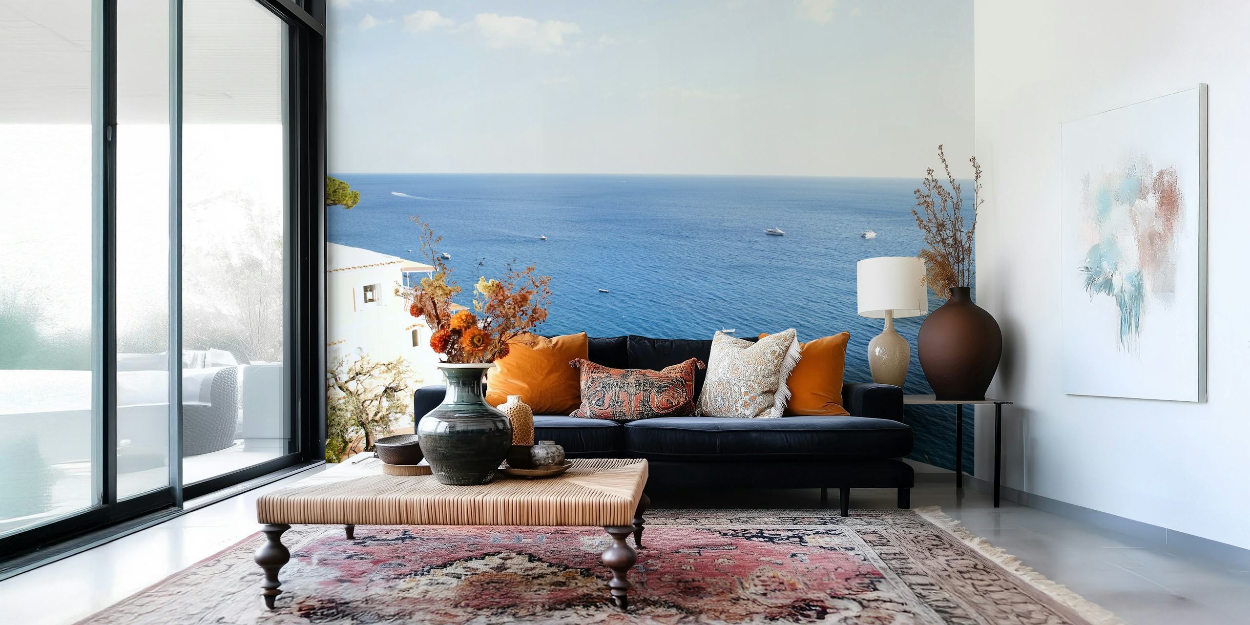 Coastal scenery wallpaper featuring blue sea and sky