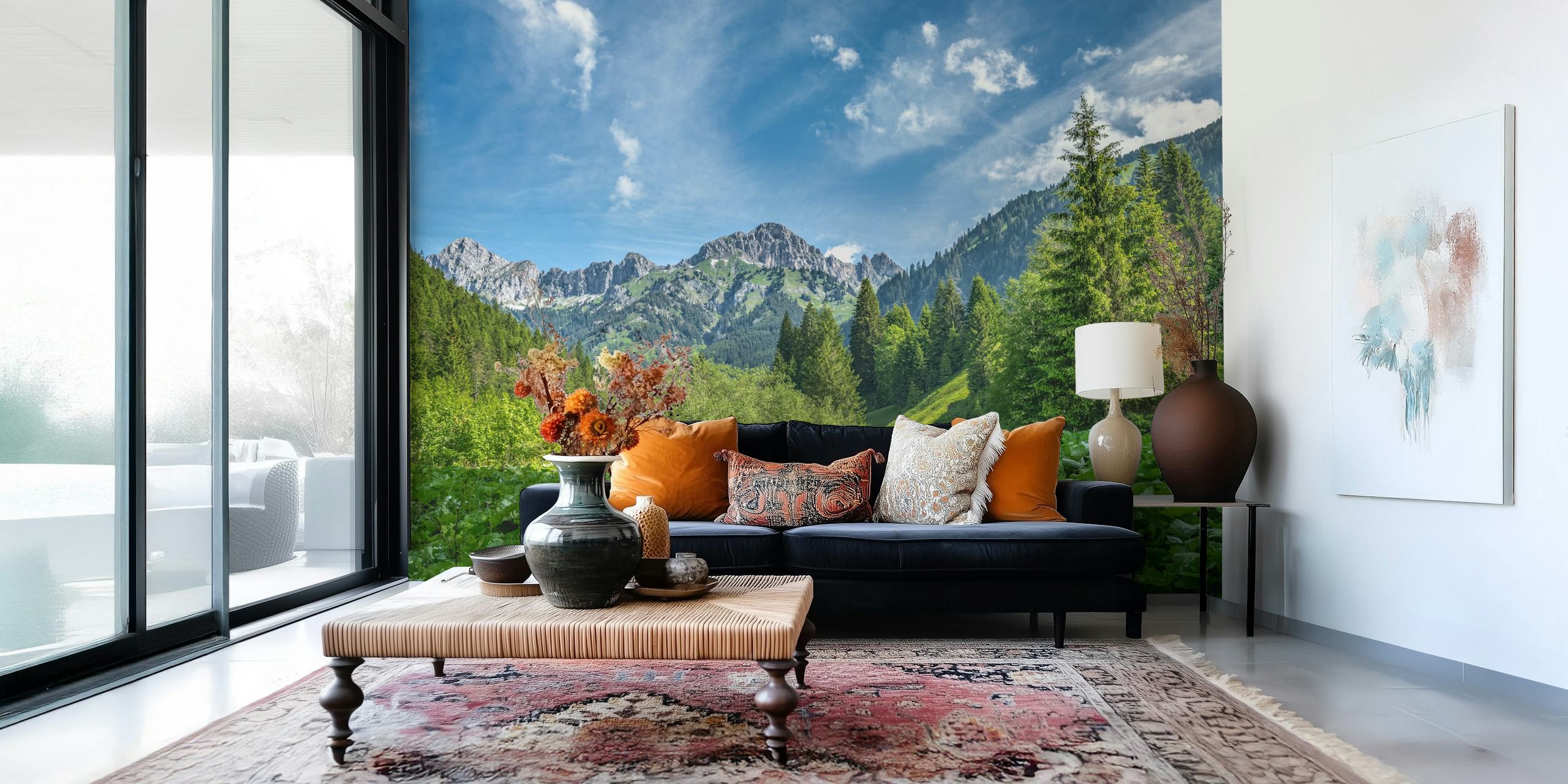 Tannheimer Mountain-tapet vist i et rum