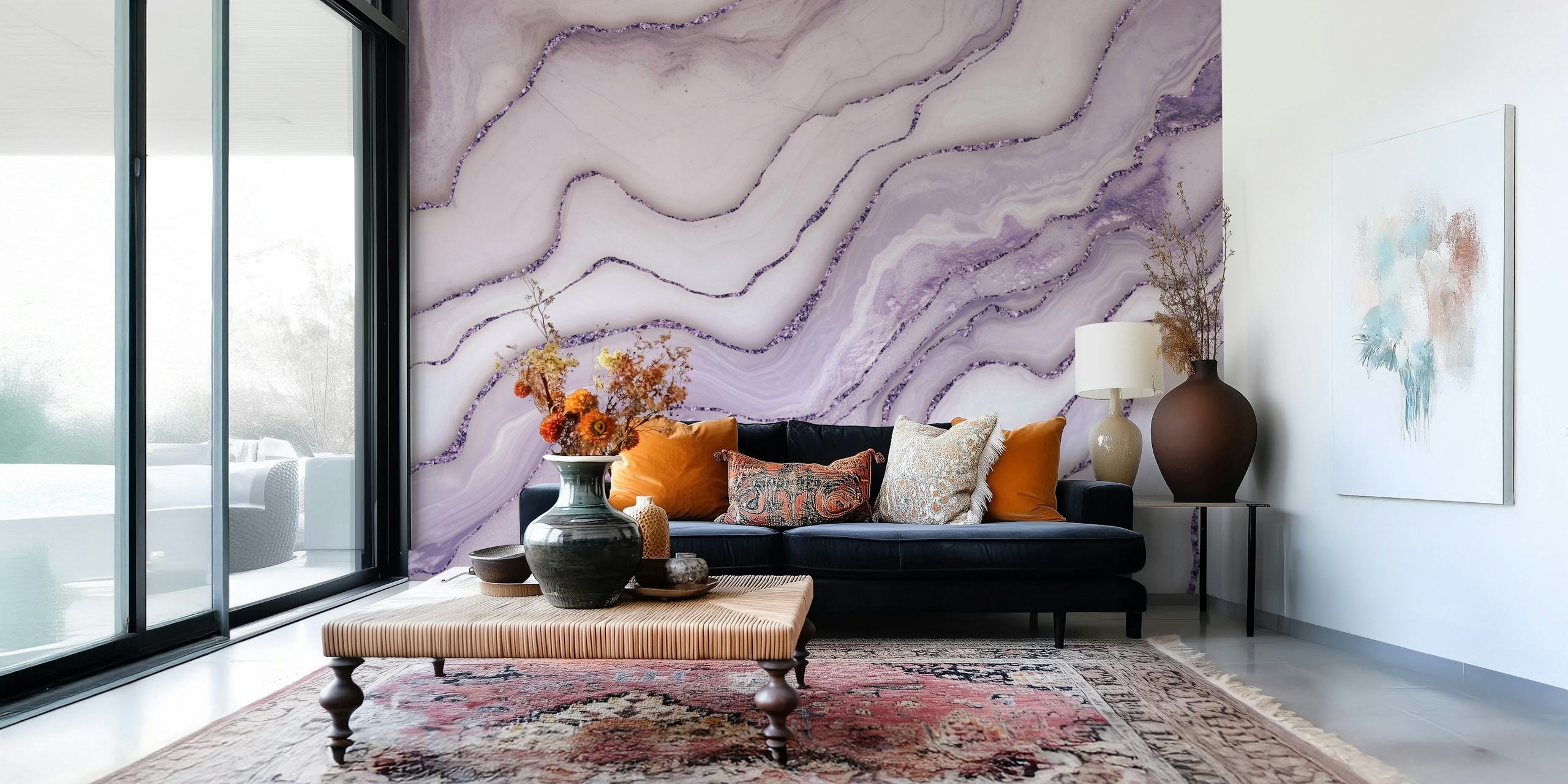 Lilac and white marbled texture wallpaper