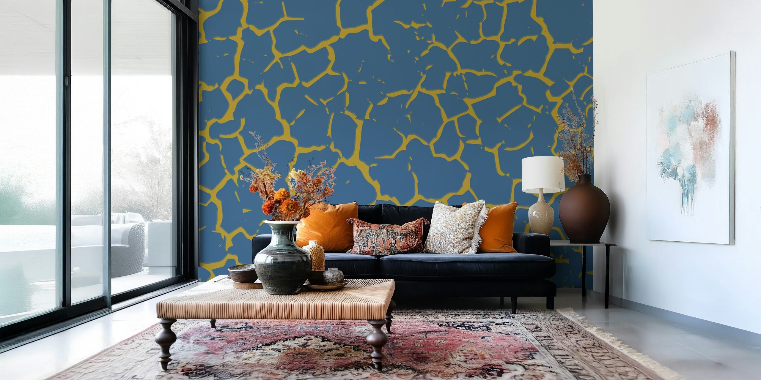 Blue and gold cracked pattern Kintsugi wallpaper