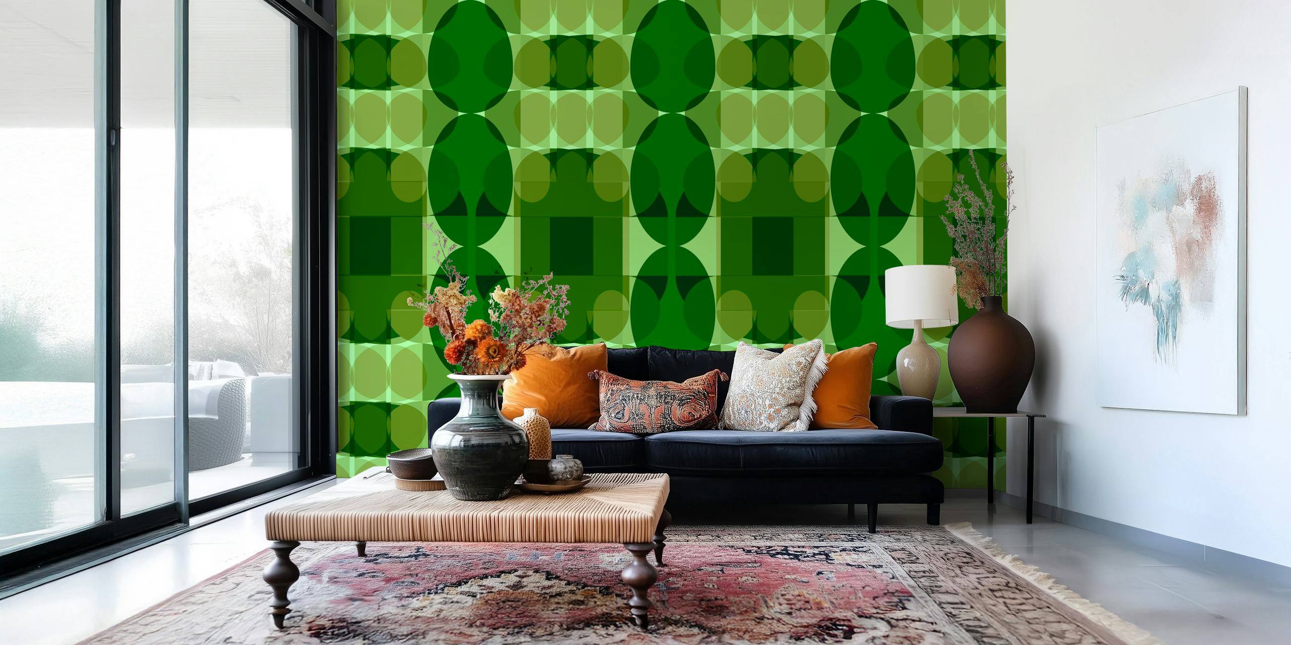 70s Green geometric wallpaper pattern