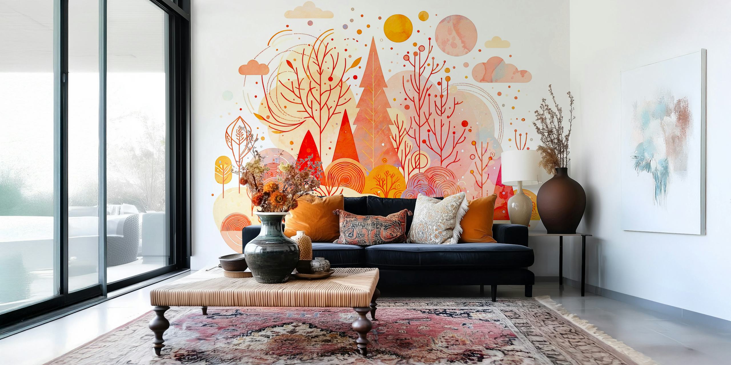 Whimsical Autumn Forest behang weergegeven in een kamer