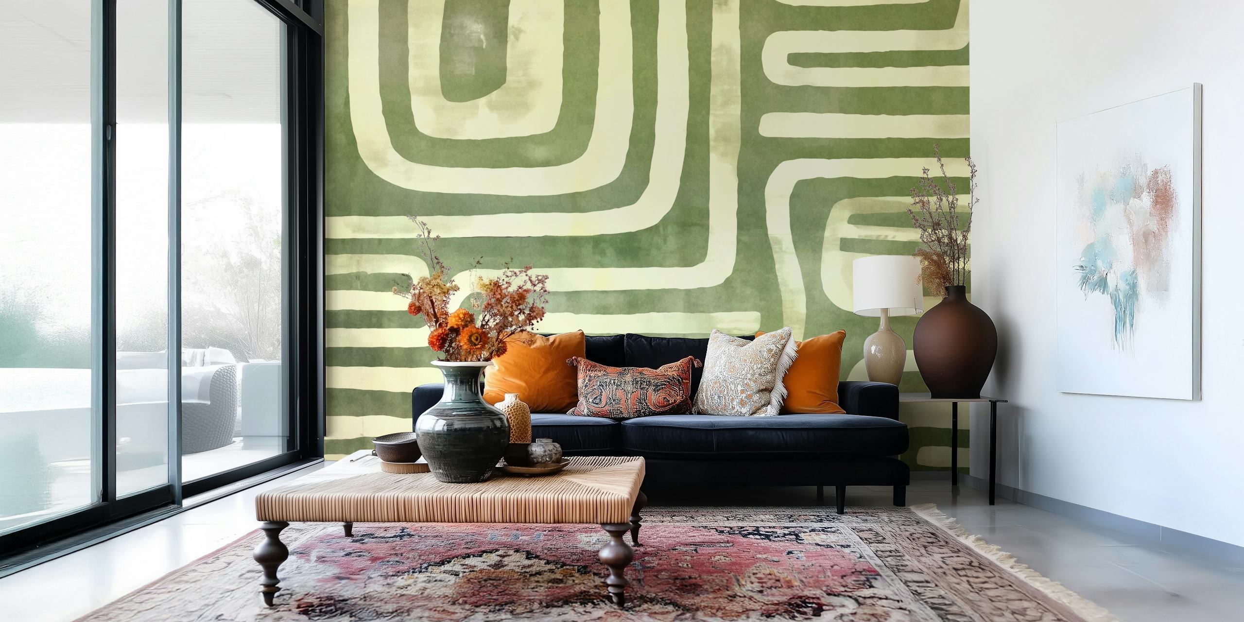 Green abstract tribal lines design wallpaper