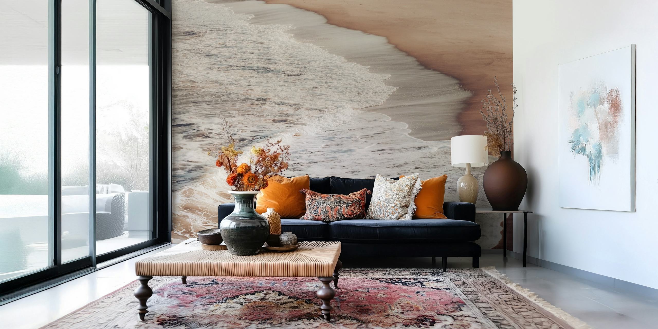 Ocean foam cream beach wallpaper with soft earthy tones