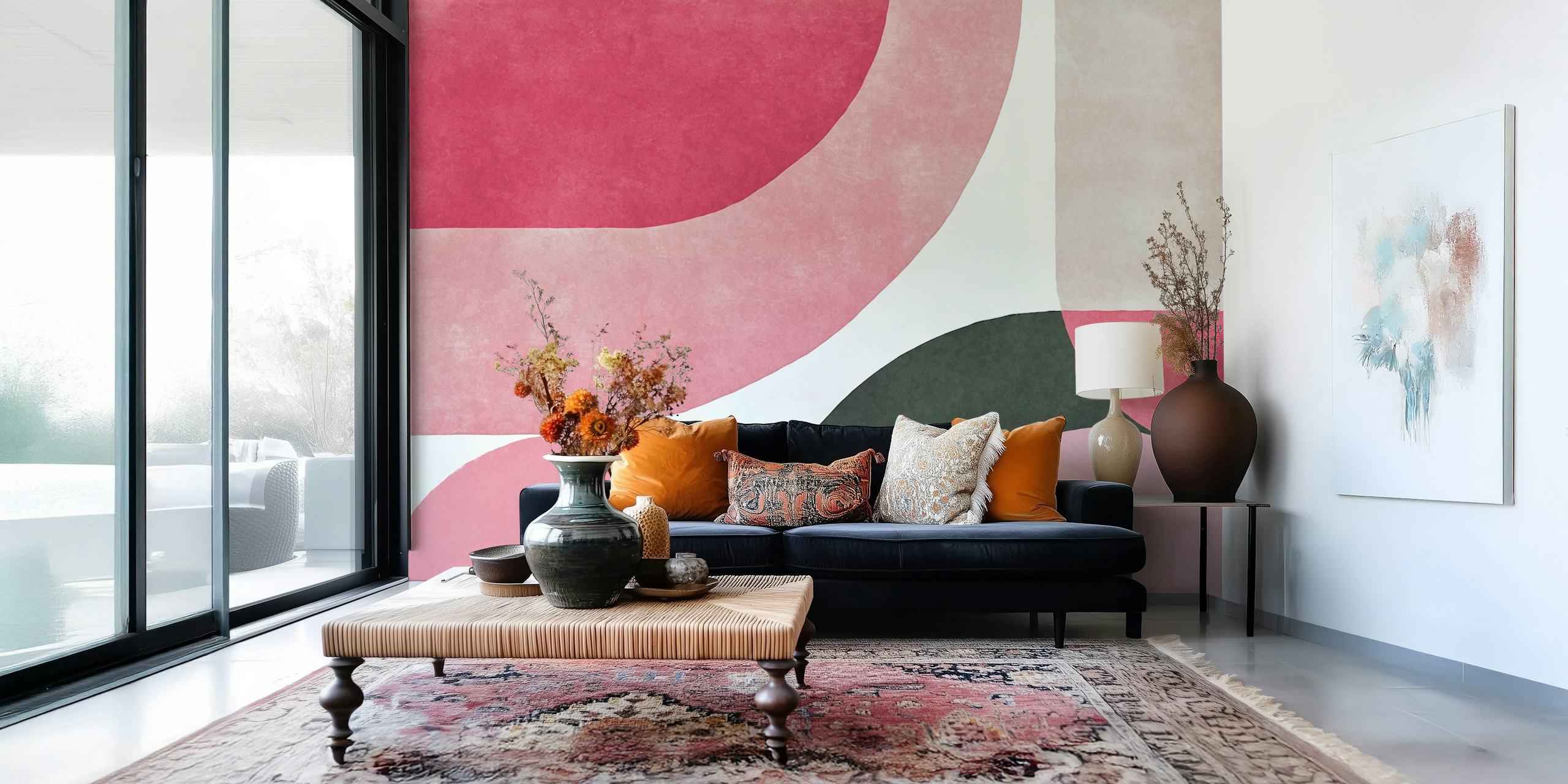 Geometrische Muster in Rosa und Schwarz Tapete