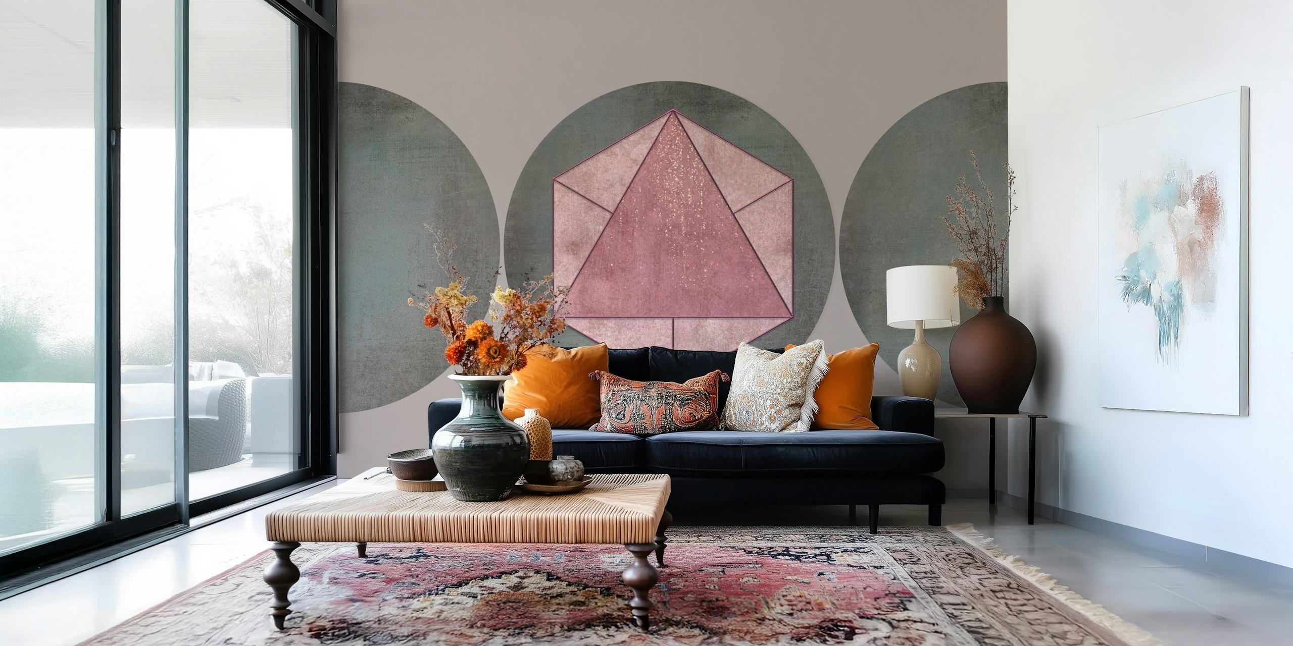 Ταπετσαρία Mid Century Modern Geometry σε ένα δωμάτιο