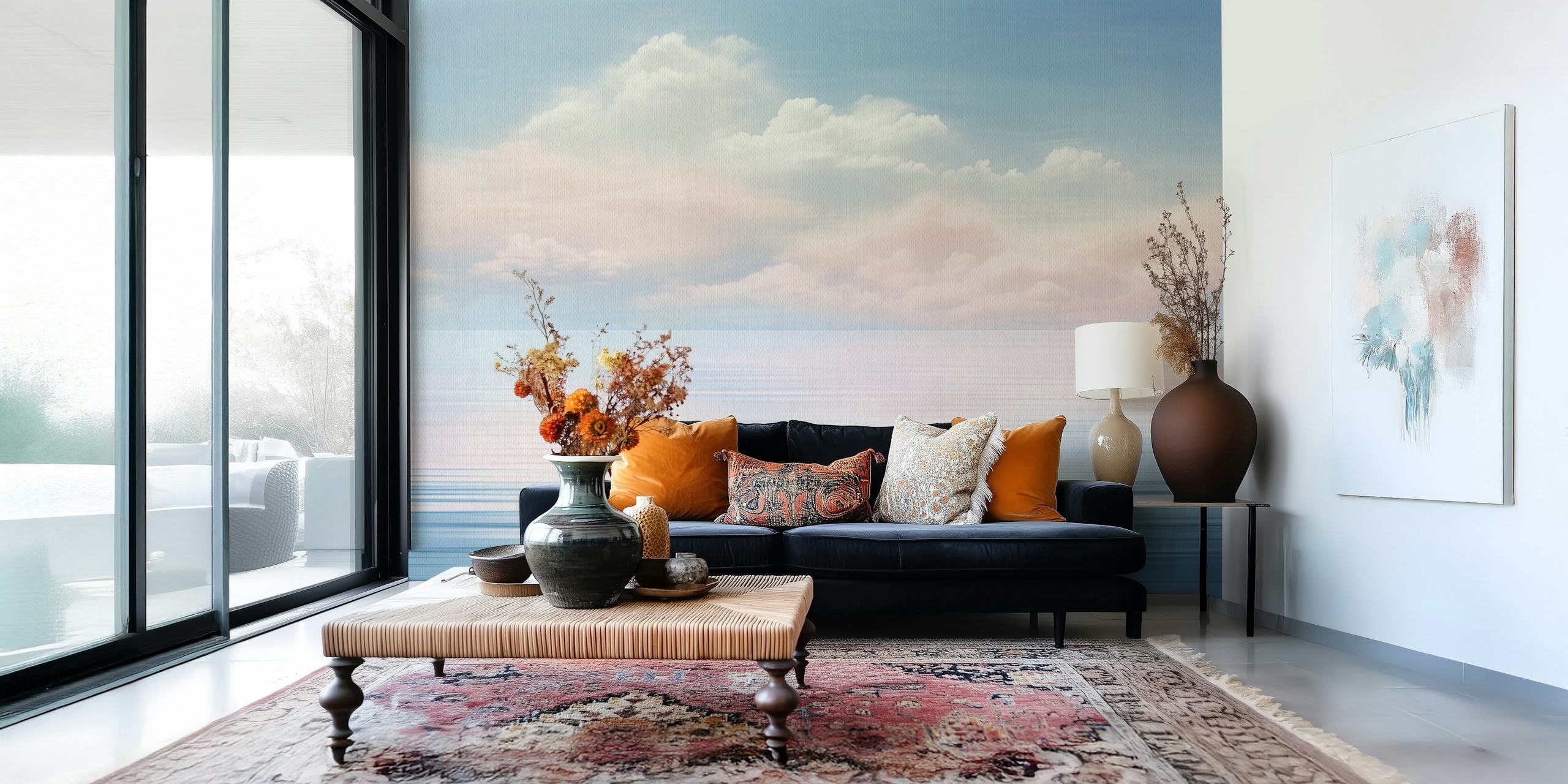 Papel de parede Pastel Bubblegum Sky Watercolor no quarto