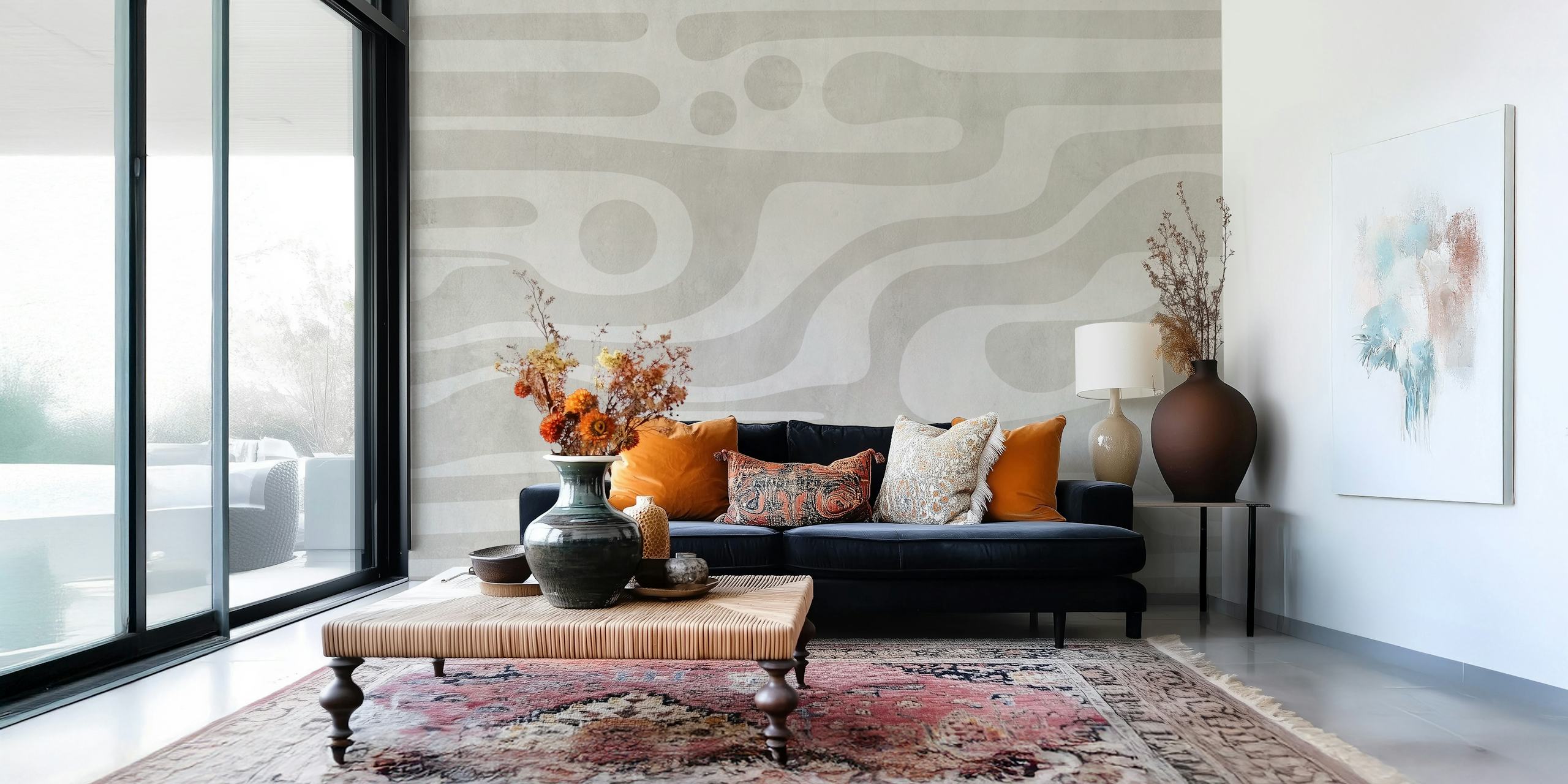 Neutral beige abstract organic shapes wallpaper