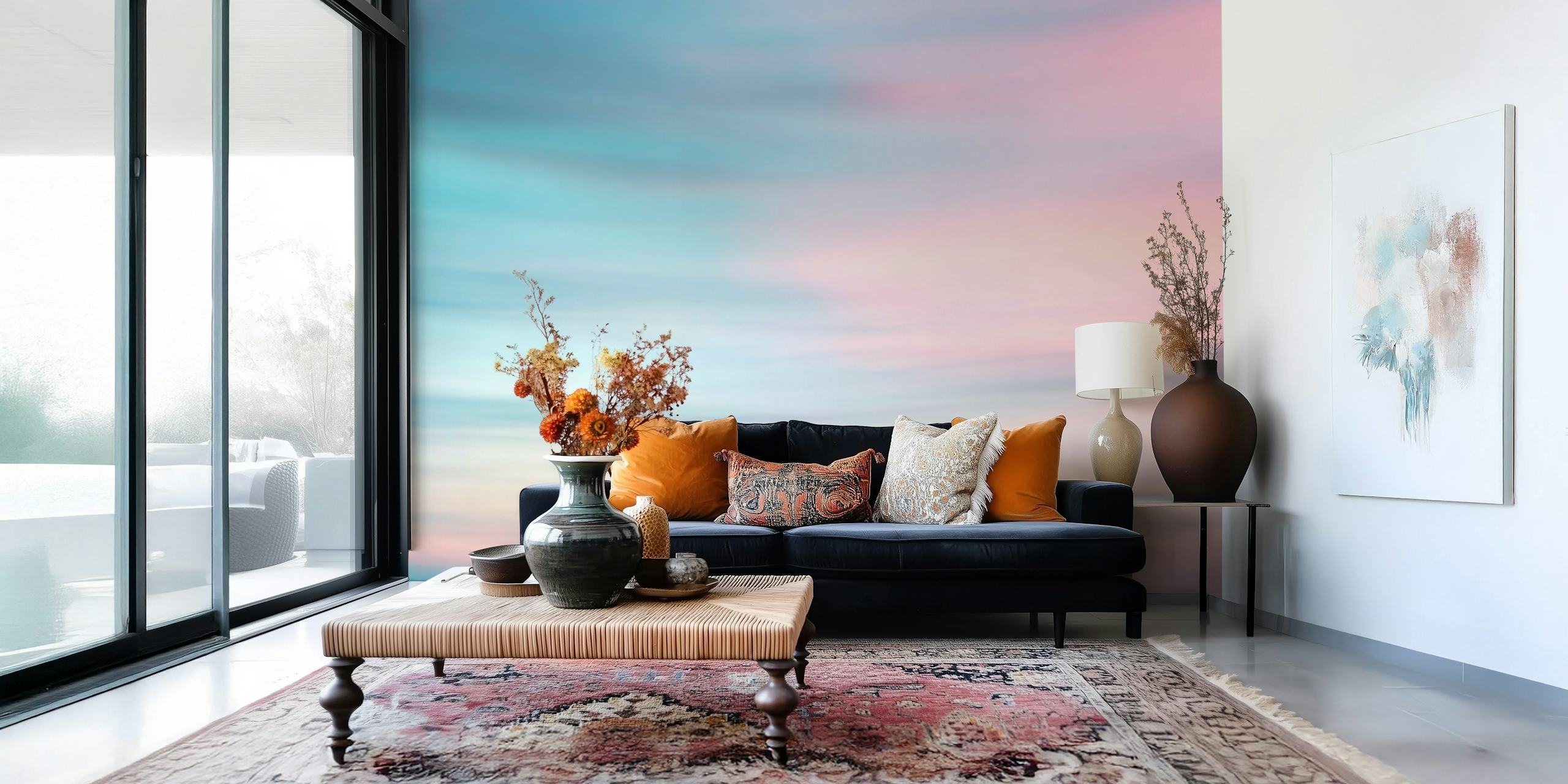 Blurred blue and pink sunset sky wallpaper